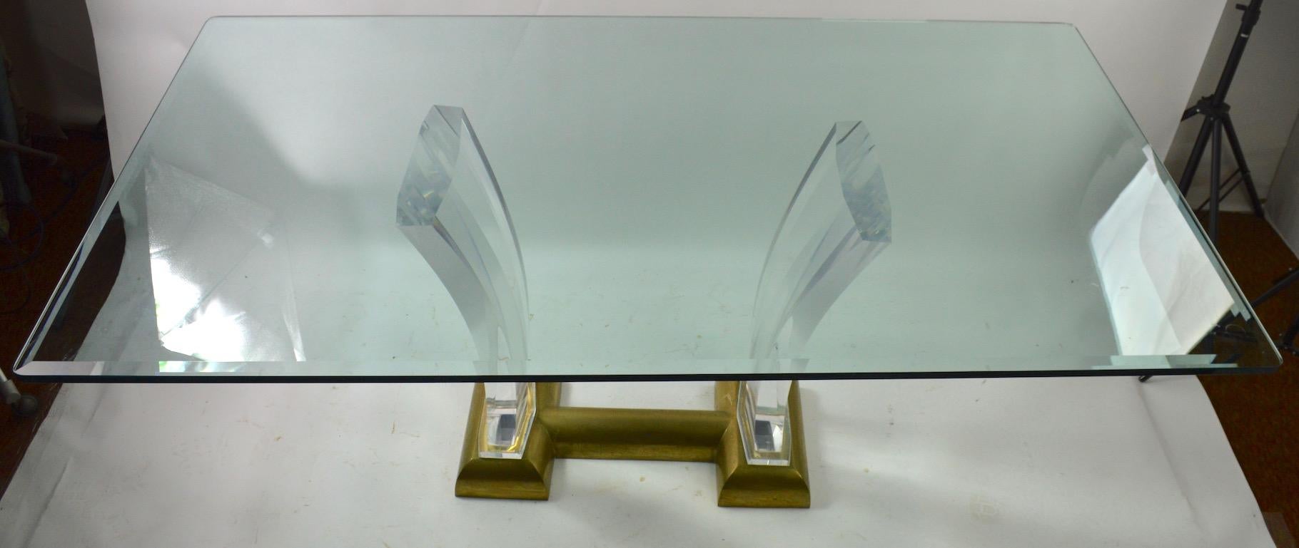 Large Lucite Brass and Glass Dining Table by Jeffrey Bigelow For Sale 5