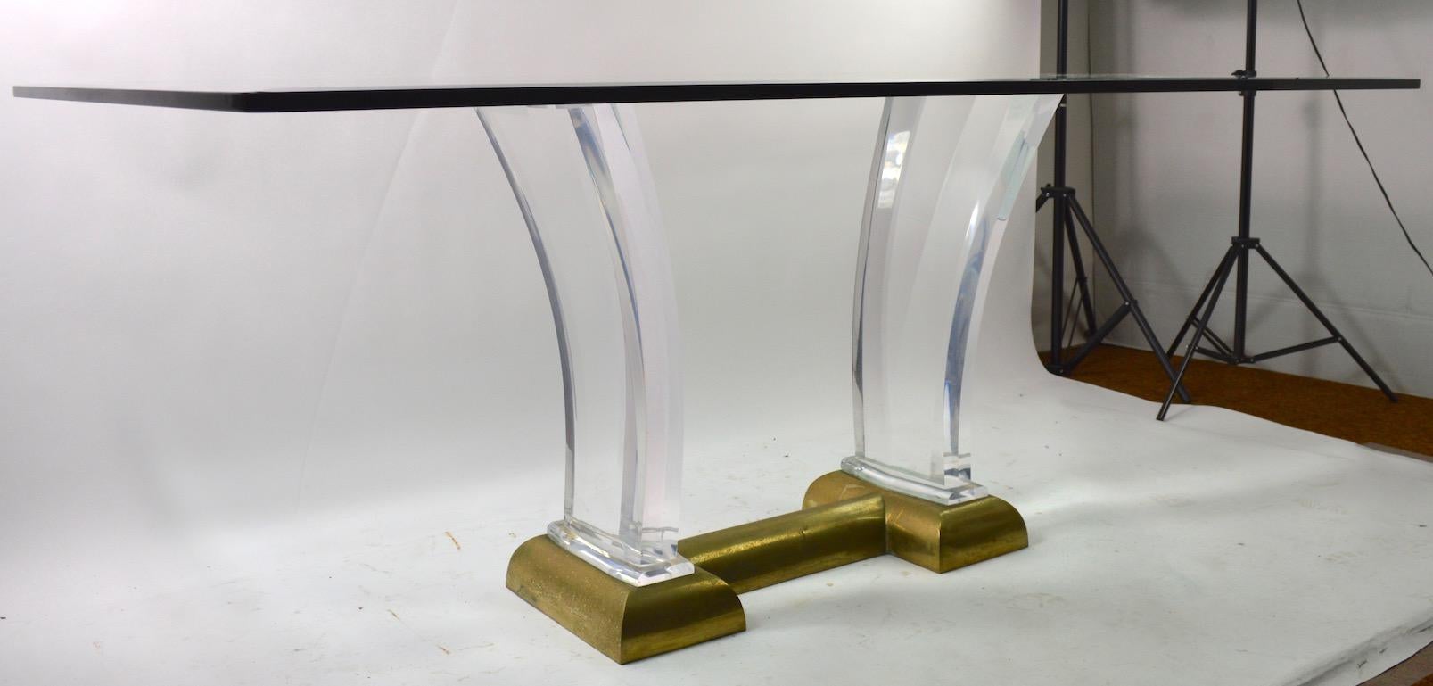 Large Lucite Brass and Glass Dining Table by Jeffrey Bigelow 5