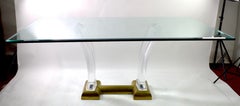 Large Lucite Brass and Glass Dining Table by Jeffrey Bigelow