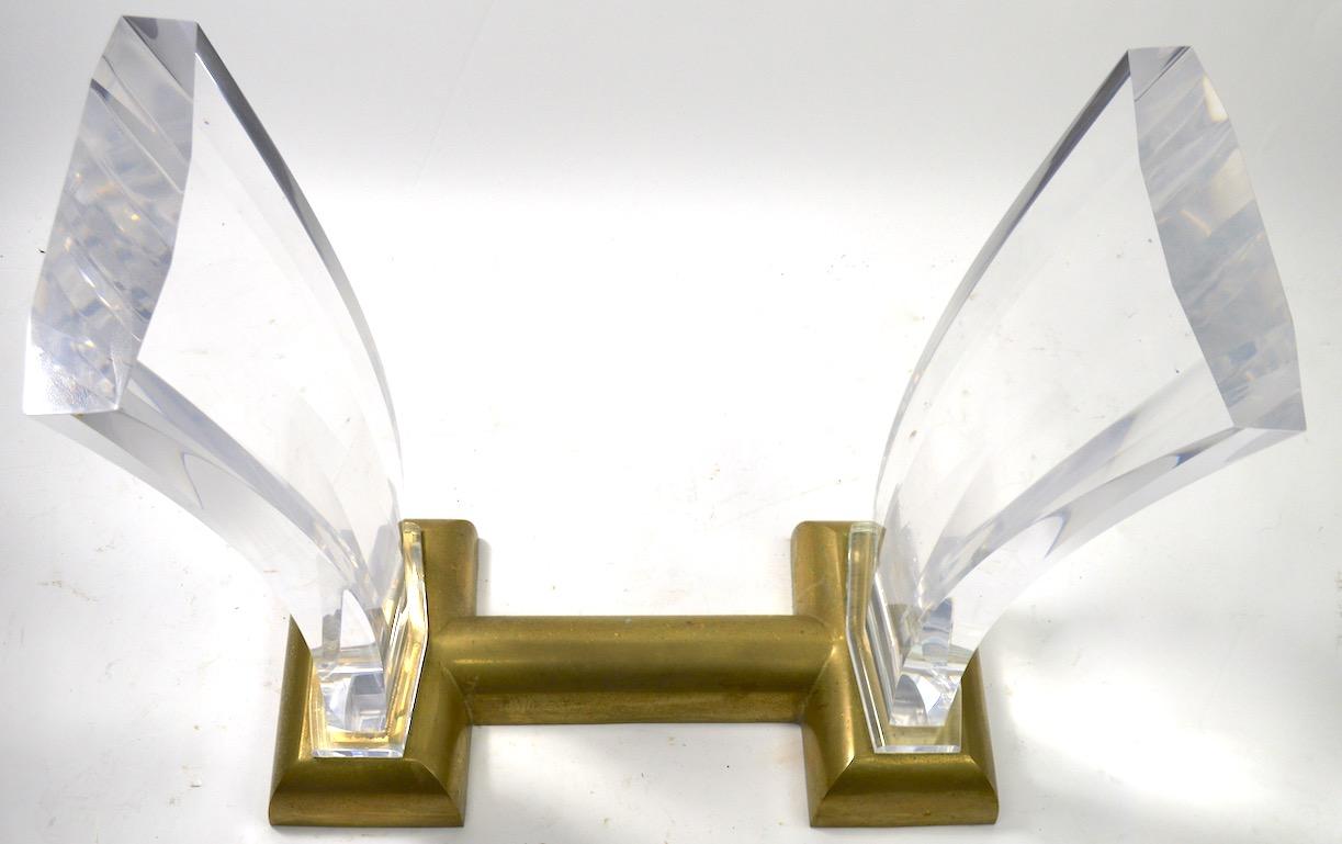 Hollywood Regency Large Lucite Brass and Glass Dining Table by Jeffrey Bigelow