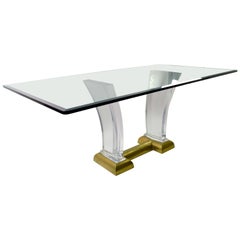 Large Lucite Brass and Glass Dining Table by Jeffrey Bigelow