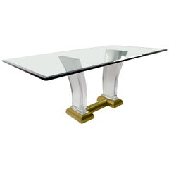 Vintage Large Lucite Brass and Glass Dining Table by Jeffrey Bigelow