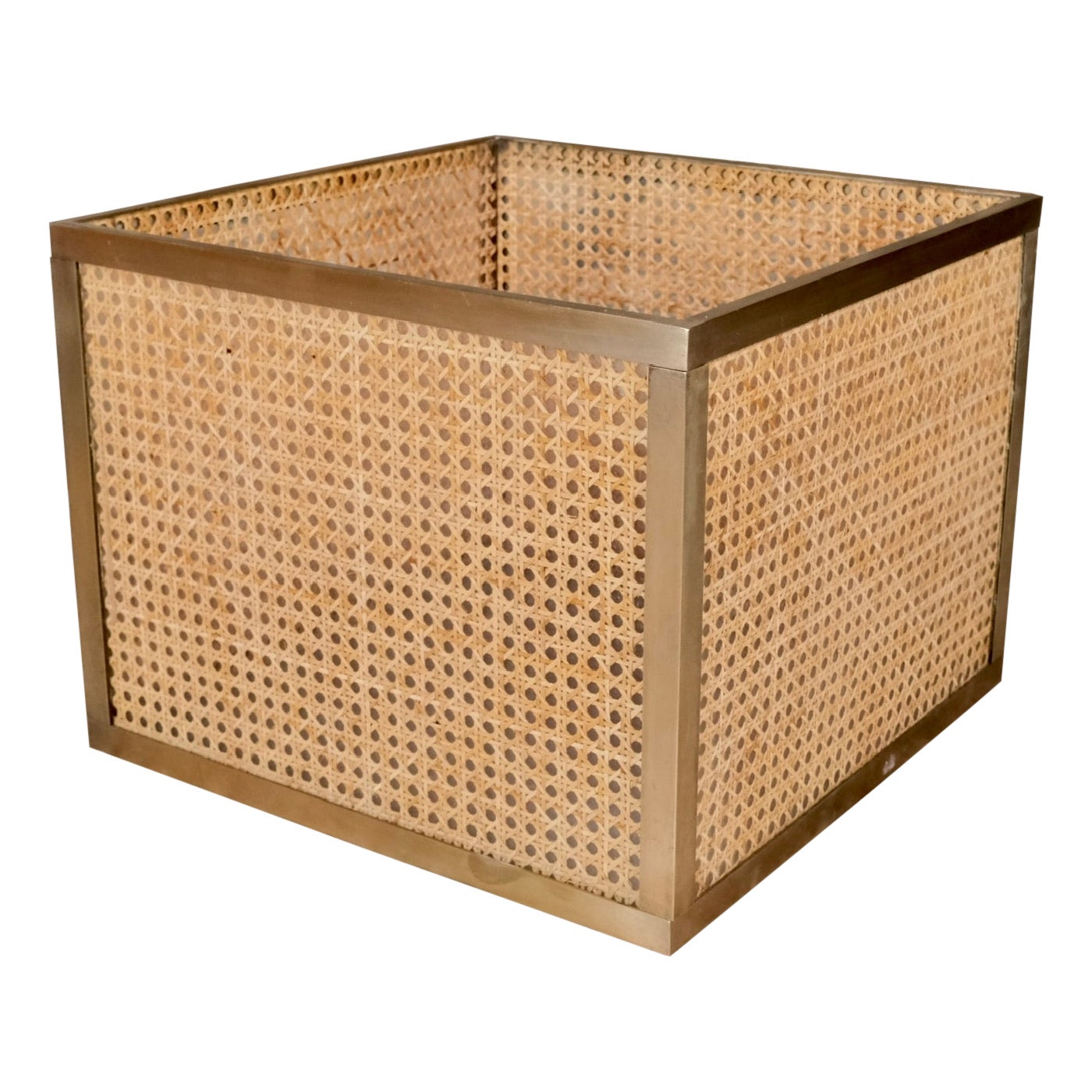 Grand cache-pot en lucite, canne et laiton par Christian Dior, France, années 1960 en vente