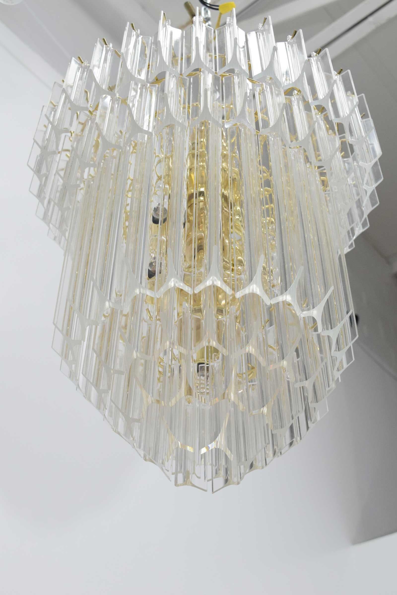 Mid-Century Modern Large Lucite Chandelier, Six Tiers, 1970s For Sale
