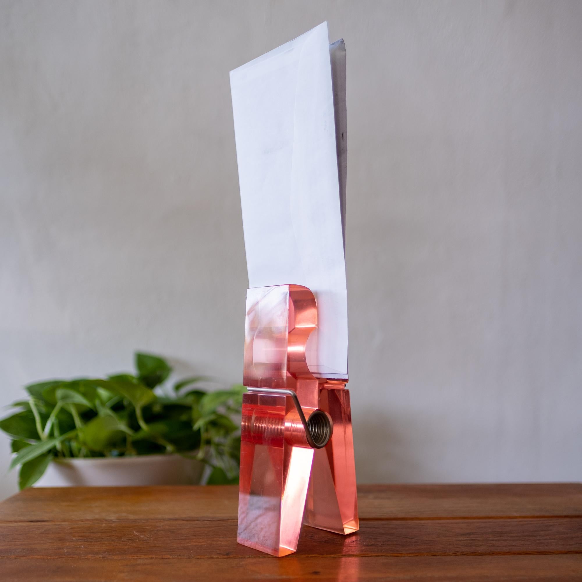 Late 20th Century Large Lucite Clothespin Paperweight Desk Accessory, 1970s