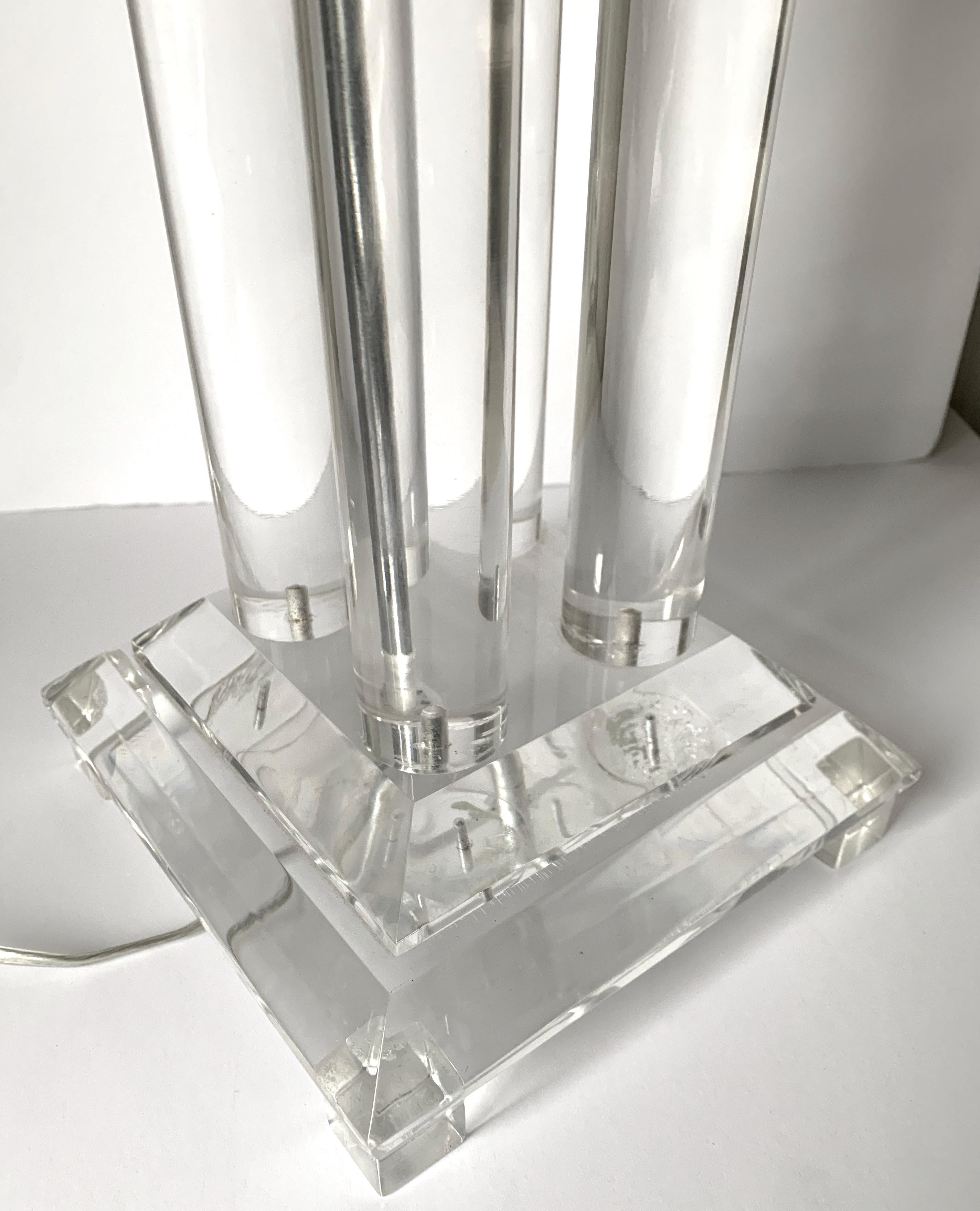 American Large Lucite Column Table Lamp For Sale