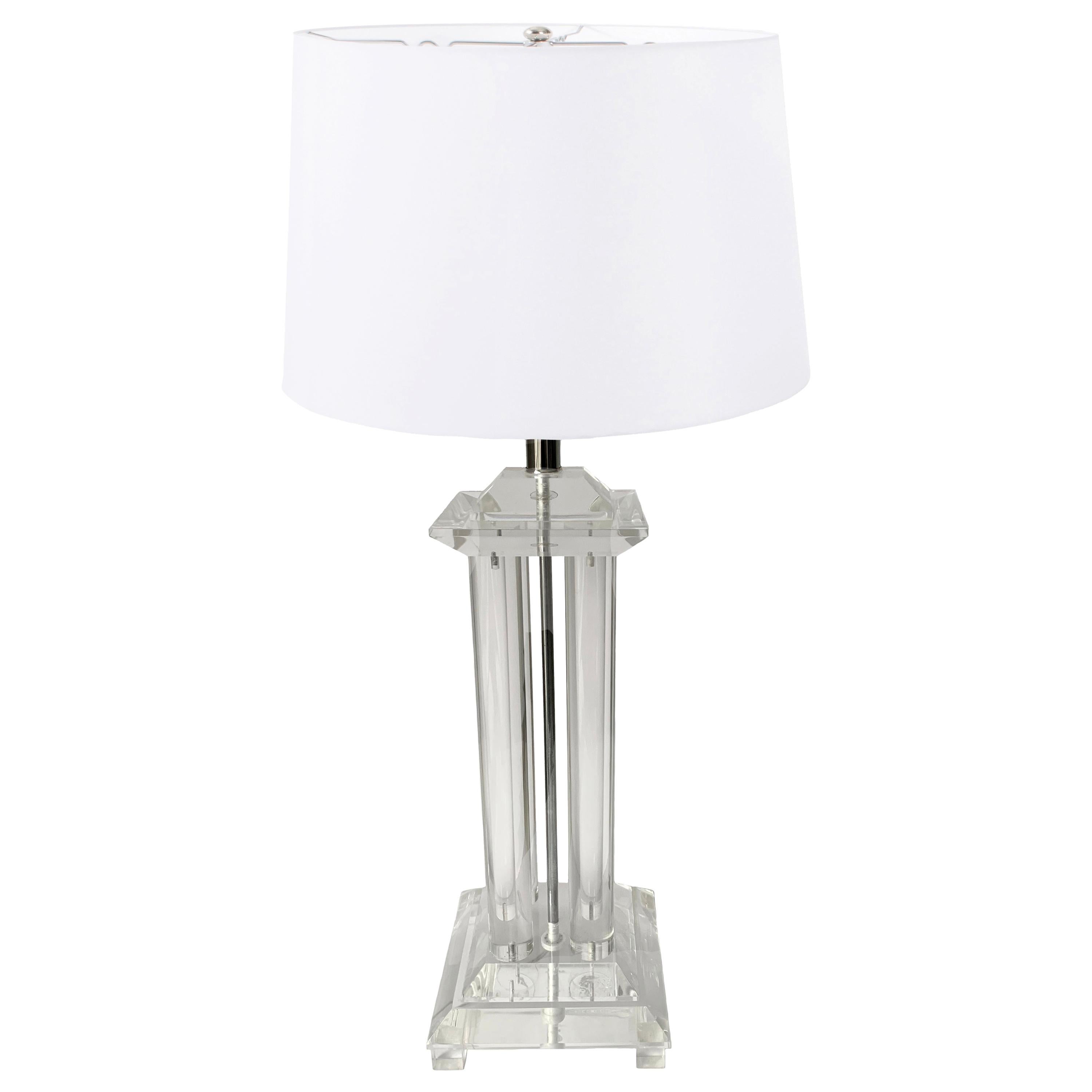 Large Lucite Column Table Lamp For Sale