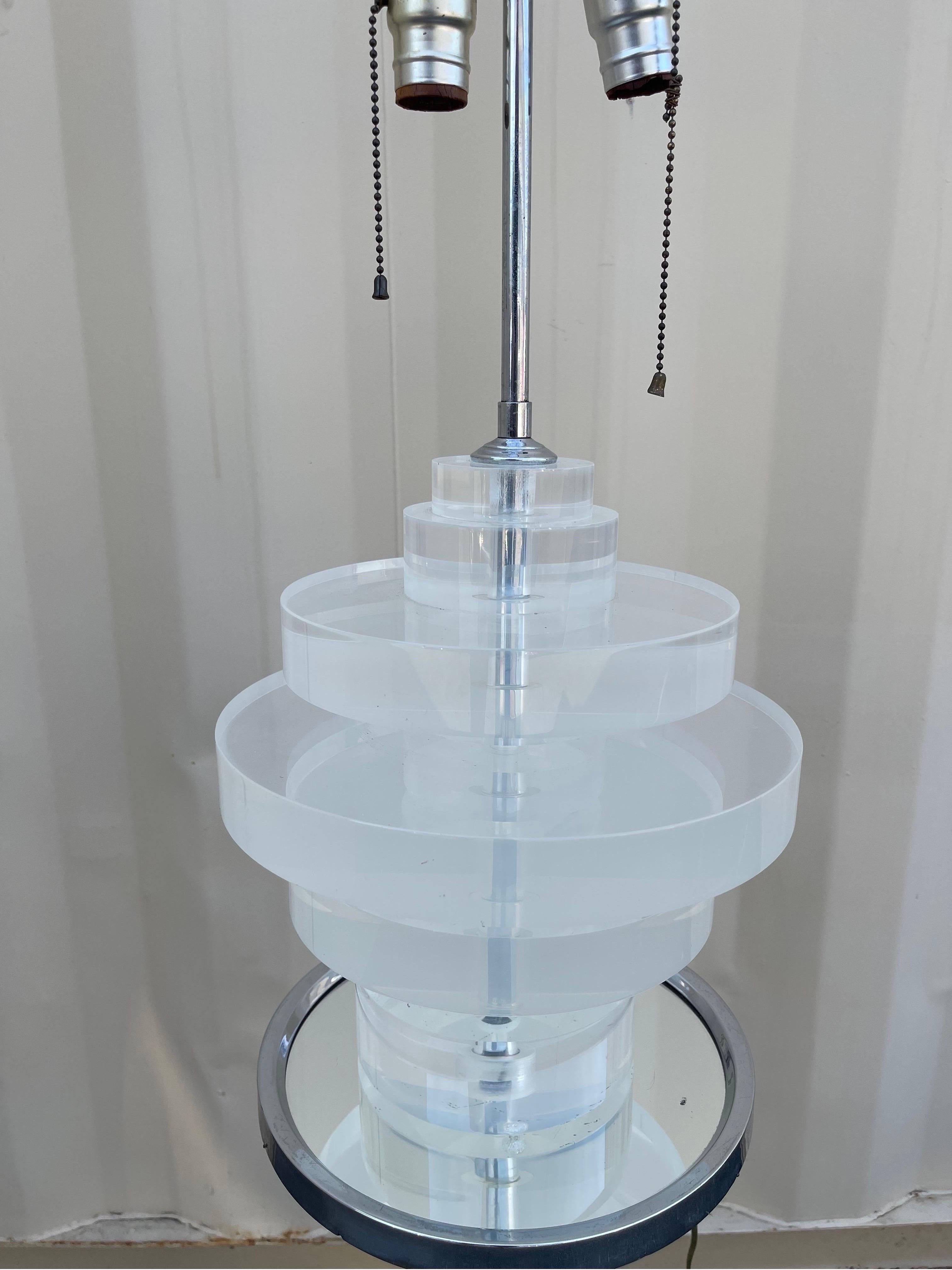 Large Lucite Disk Table Lamp in the Style of Karl Springer For Sale 4