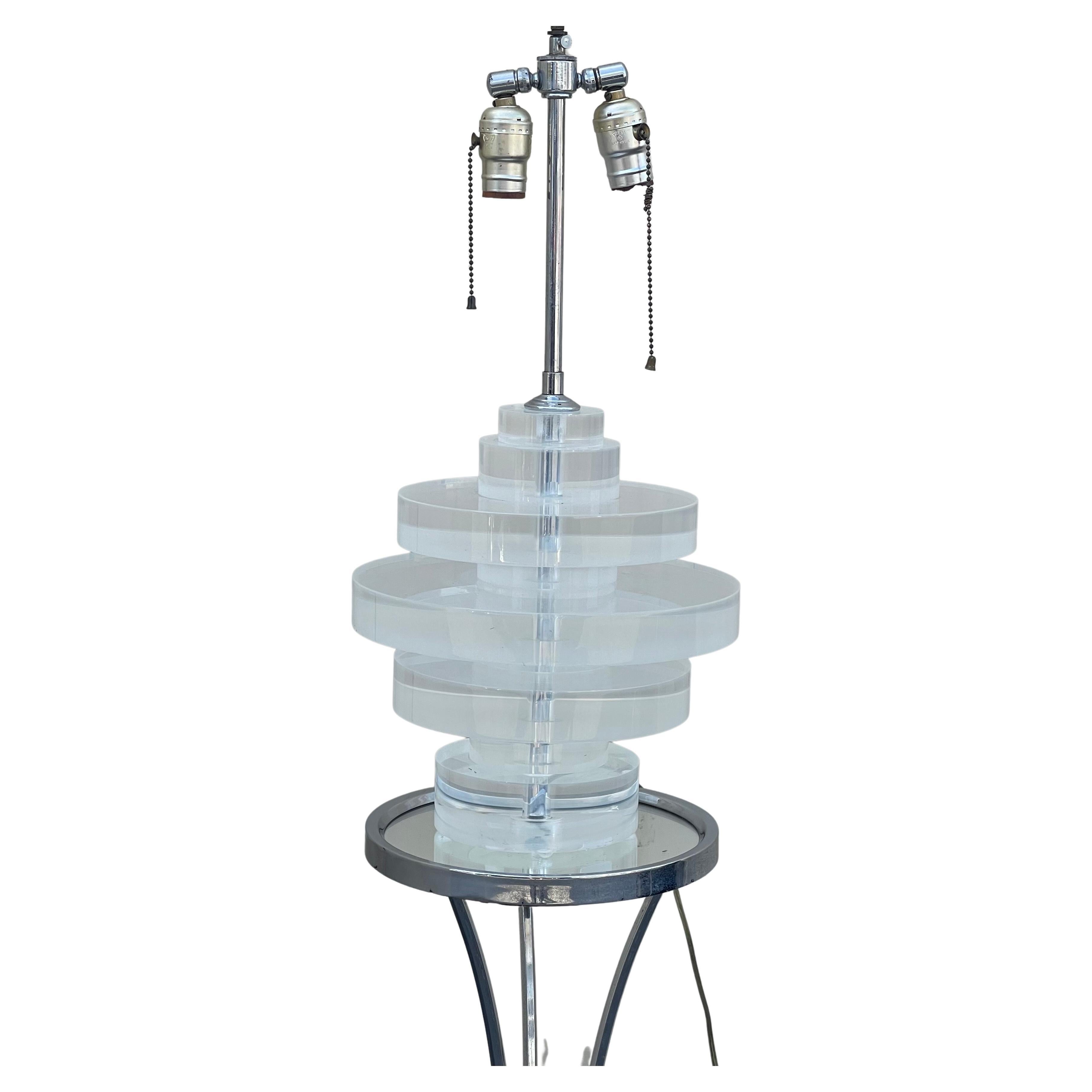 Large Lucite Disk Table Lamp in the Style of Karl Springer For Sale 8