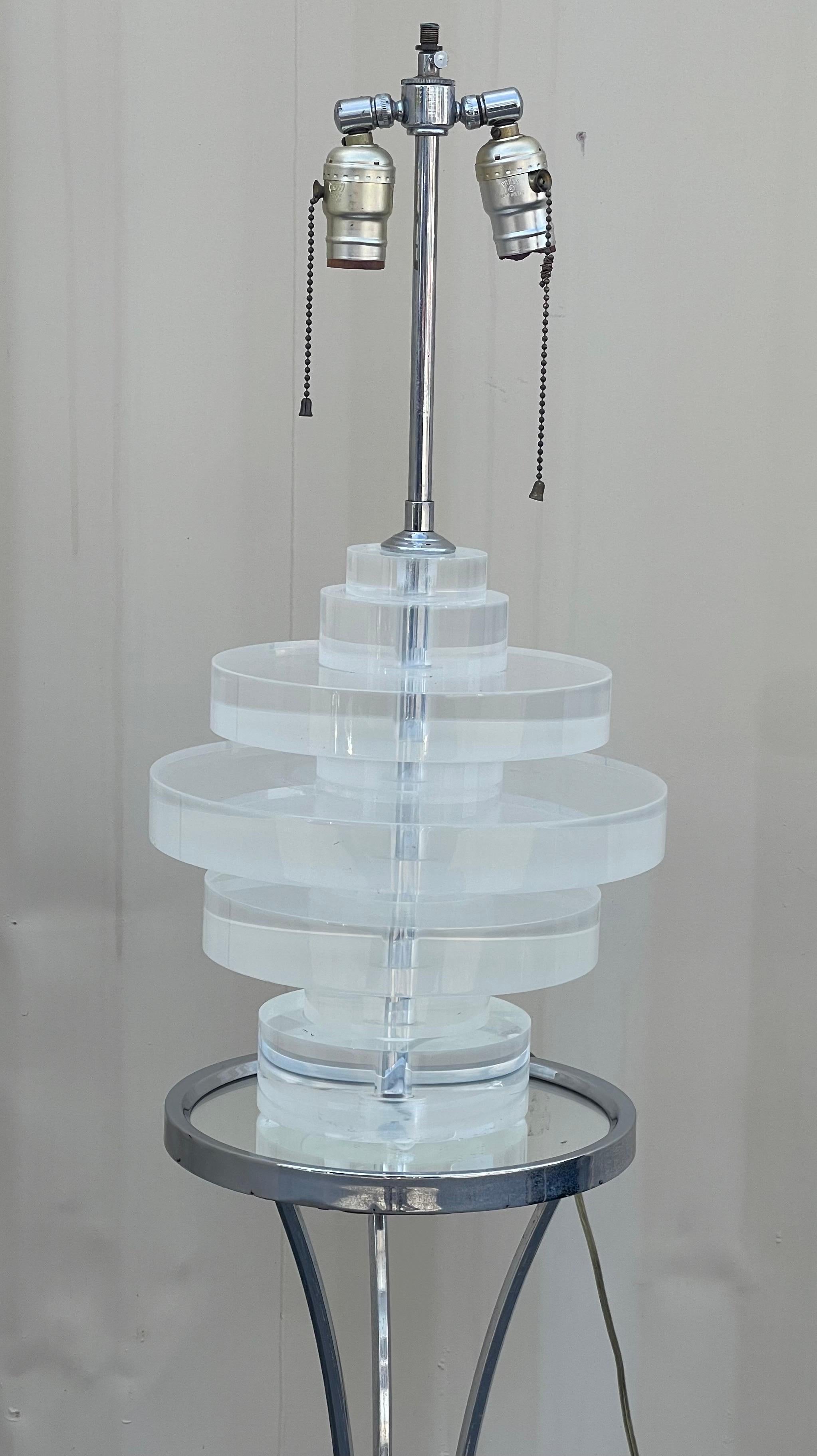 Large Lucite Disk Table Lamp in the Style of Karl Springer For Sale 1