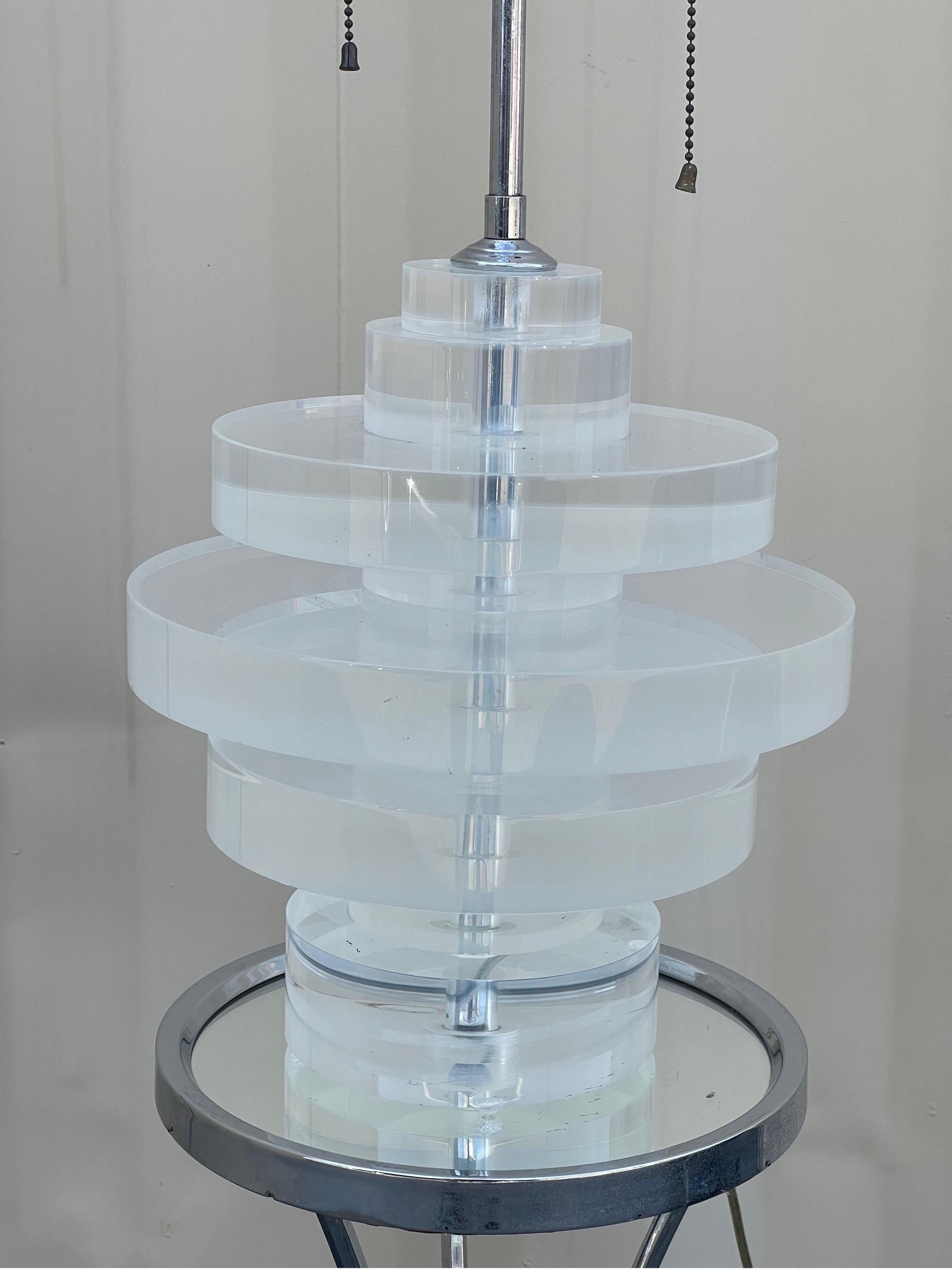 Large Lucite Disk Table Lamp in the Style of Karl Springer For Sale 2