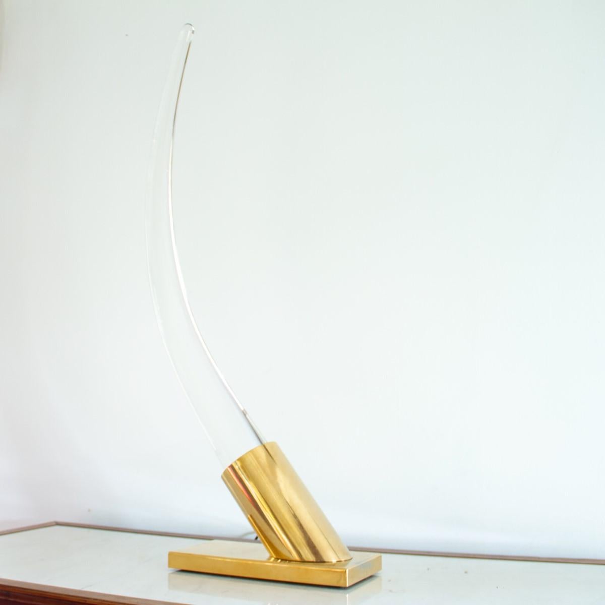 Brass Large Lucite Sculptural Tusk Lamp by Oggetti 1980s