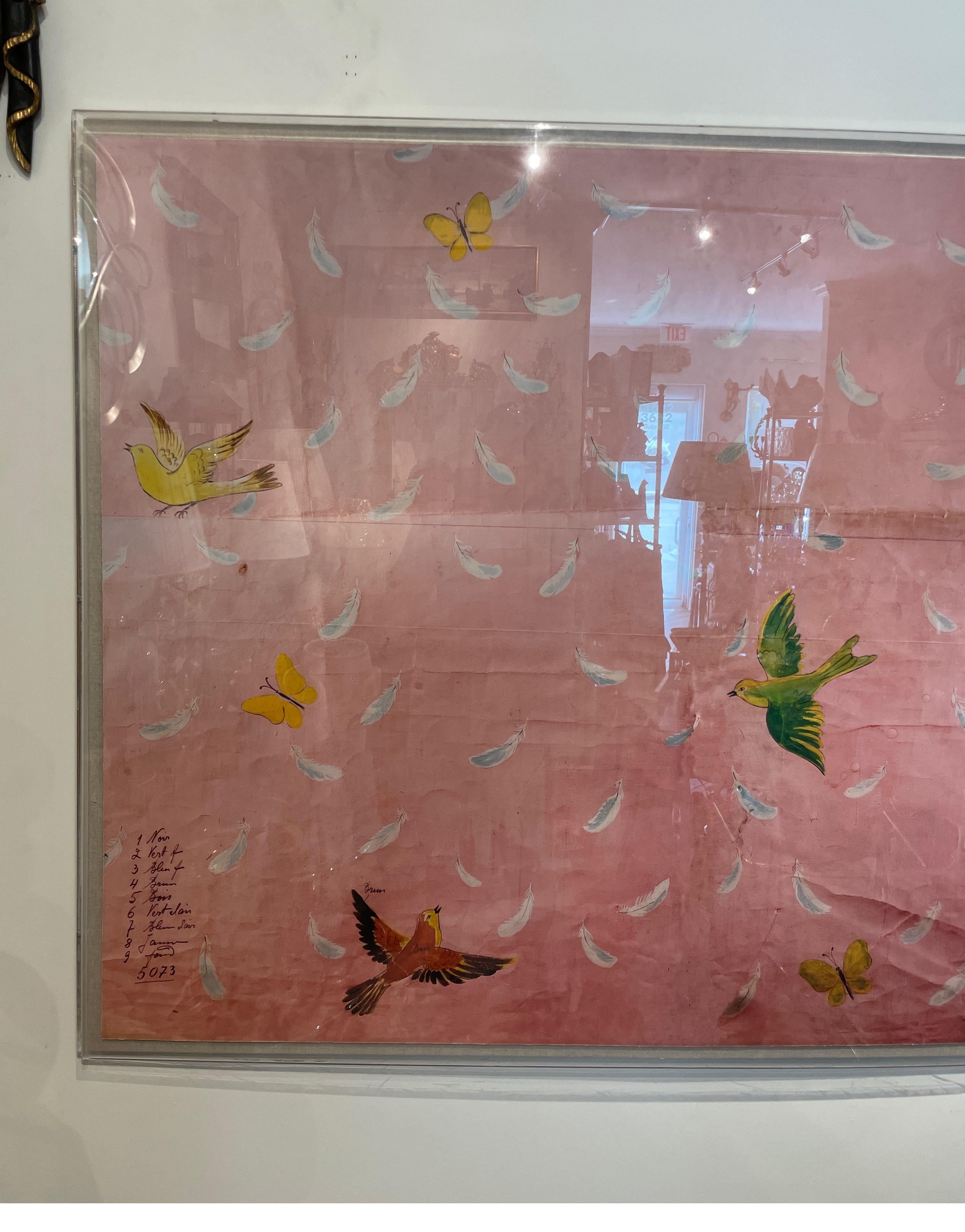 Large Lucite Shadow Box with Print Featuring Birds, Butterflies & Feathers 1