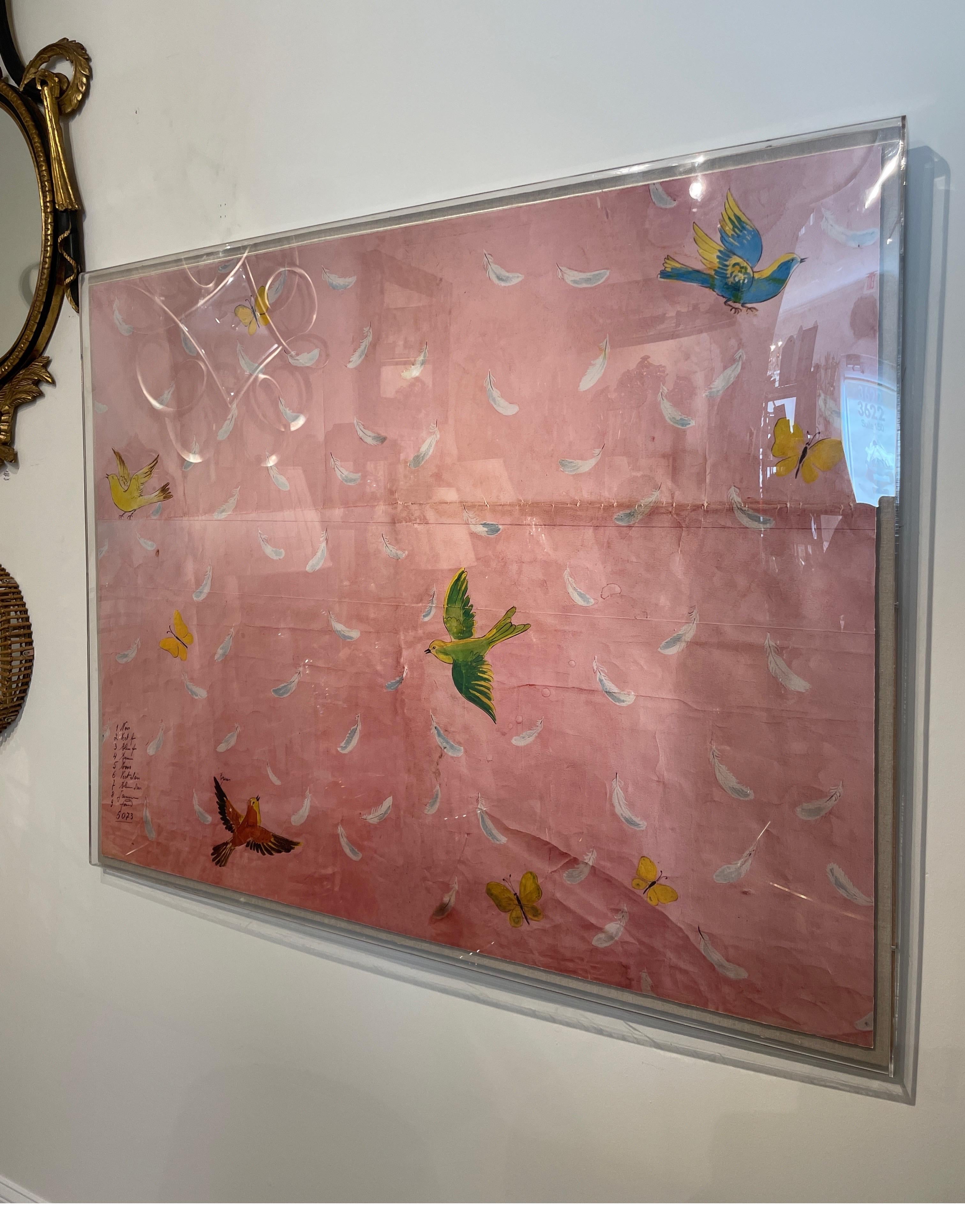 Large Lucite Shadow Box with Print Featuring Birds, Butterflies & Feathers 2
