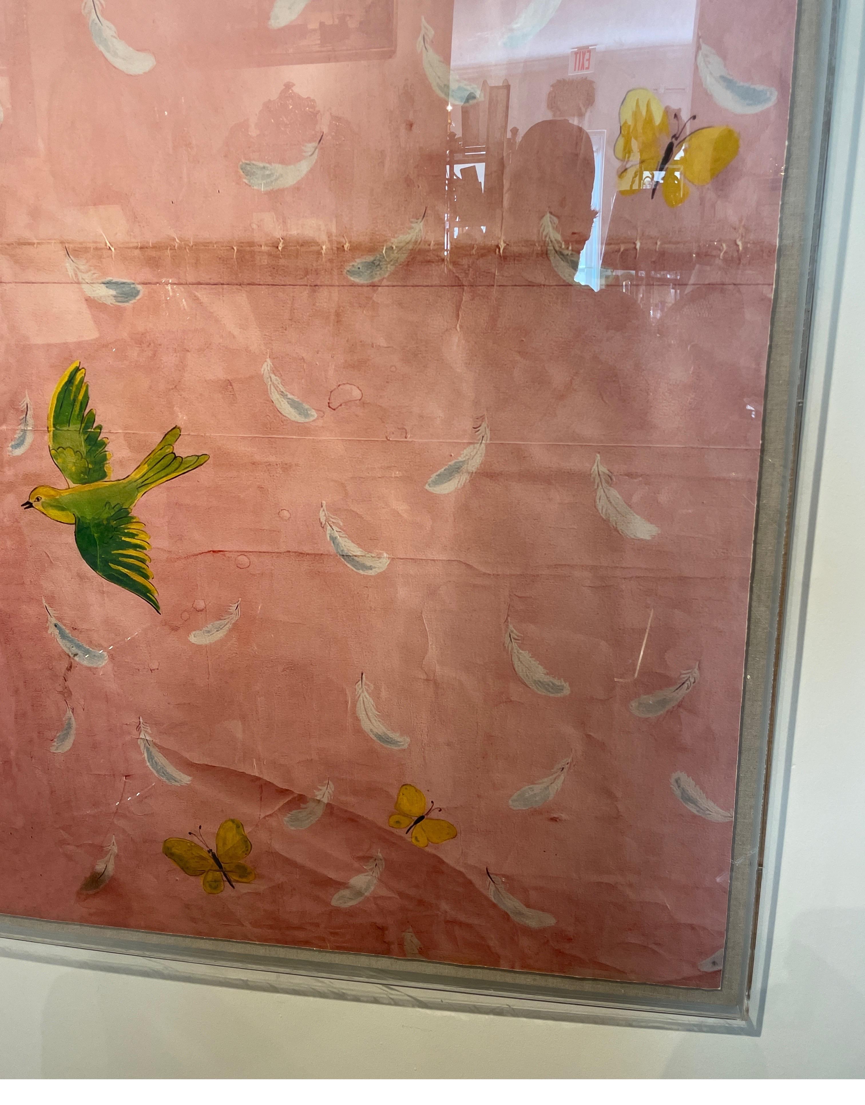 Large Lucite Shadow Box with Print Featuring Birds, Butterflies & Feathers 3