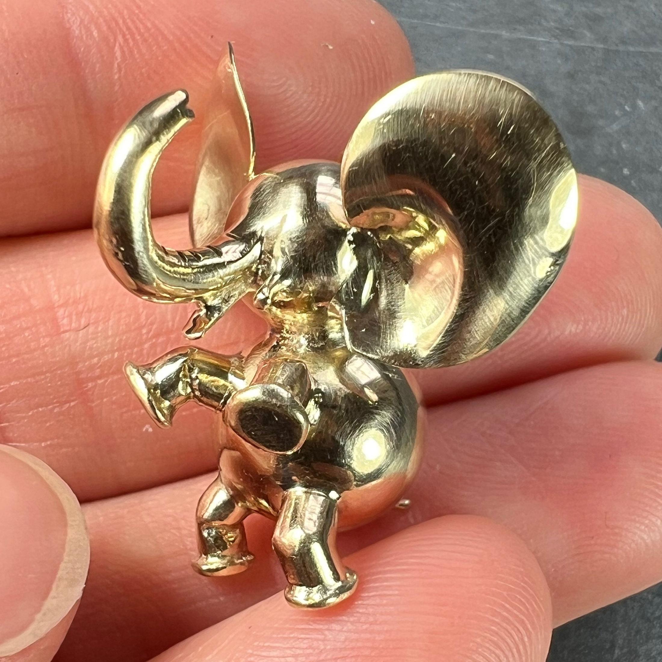 Large Lucky Elephant 14K Yellow Gold Charm Pendant For Sale 8