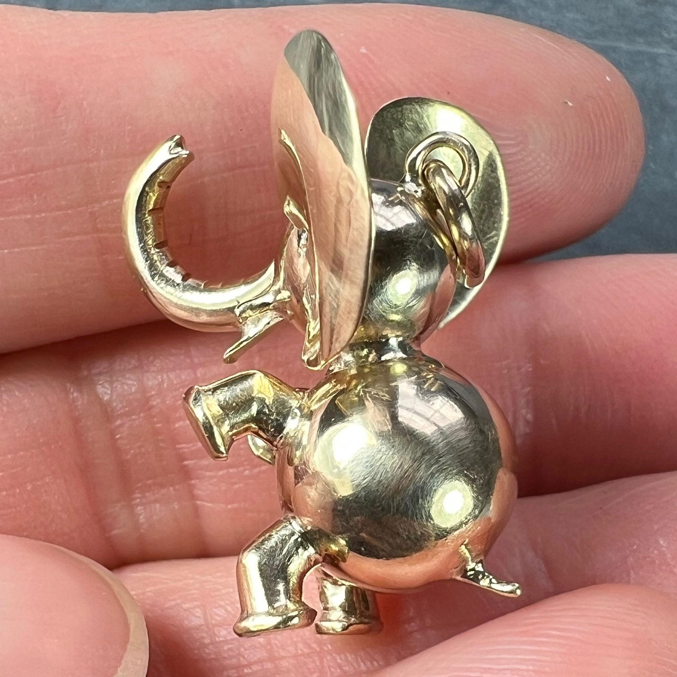 Large Lucky Elephant 14K Yellow Gold Charm Pendant For Sale 10