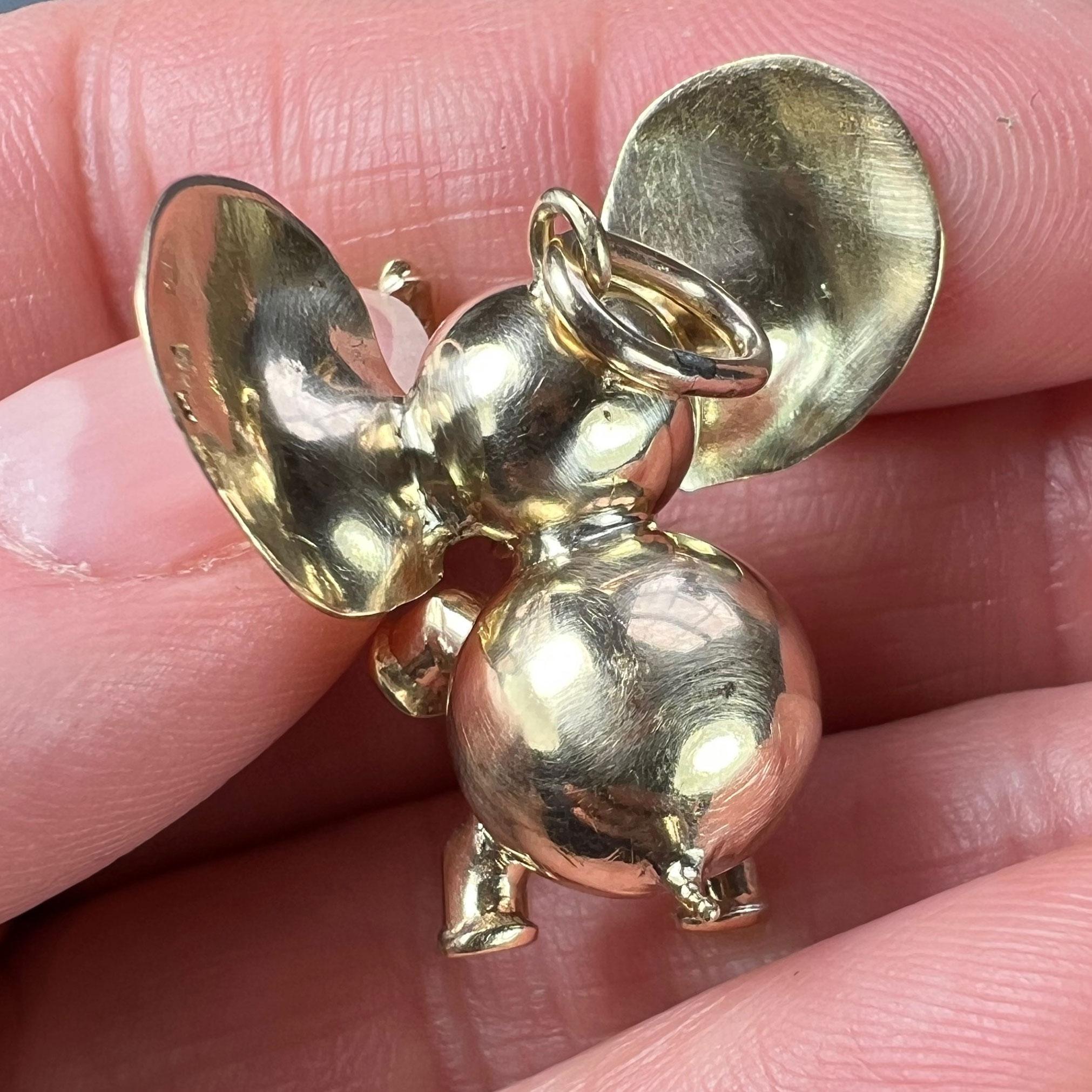 Large Lucky Elephant 14K Yellow Gold Charm Pendant For Sale 11