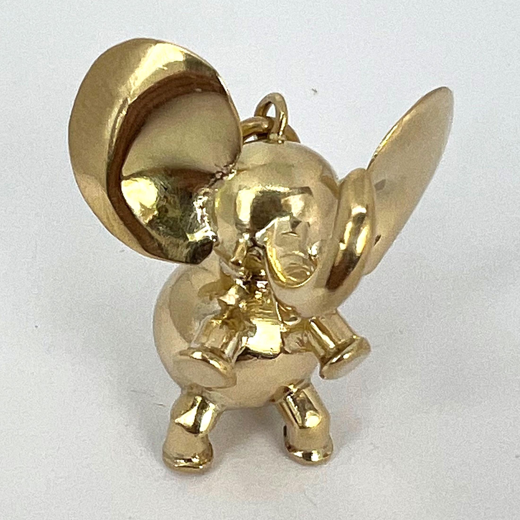 Large Lucky Elephant 14K Yellow Gold Charm Pendant For Sale 16