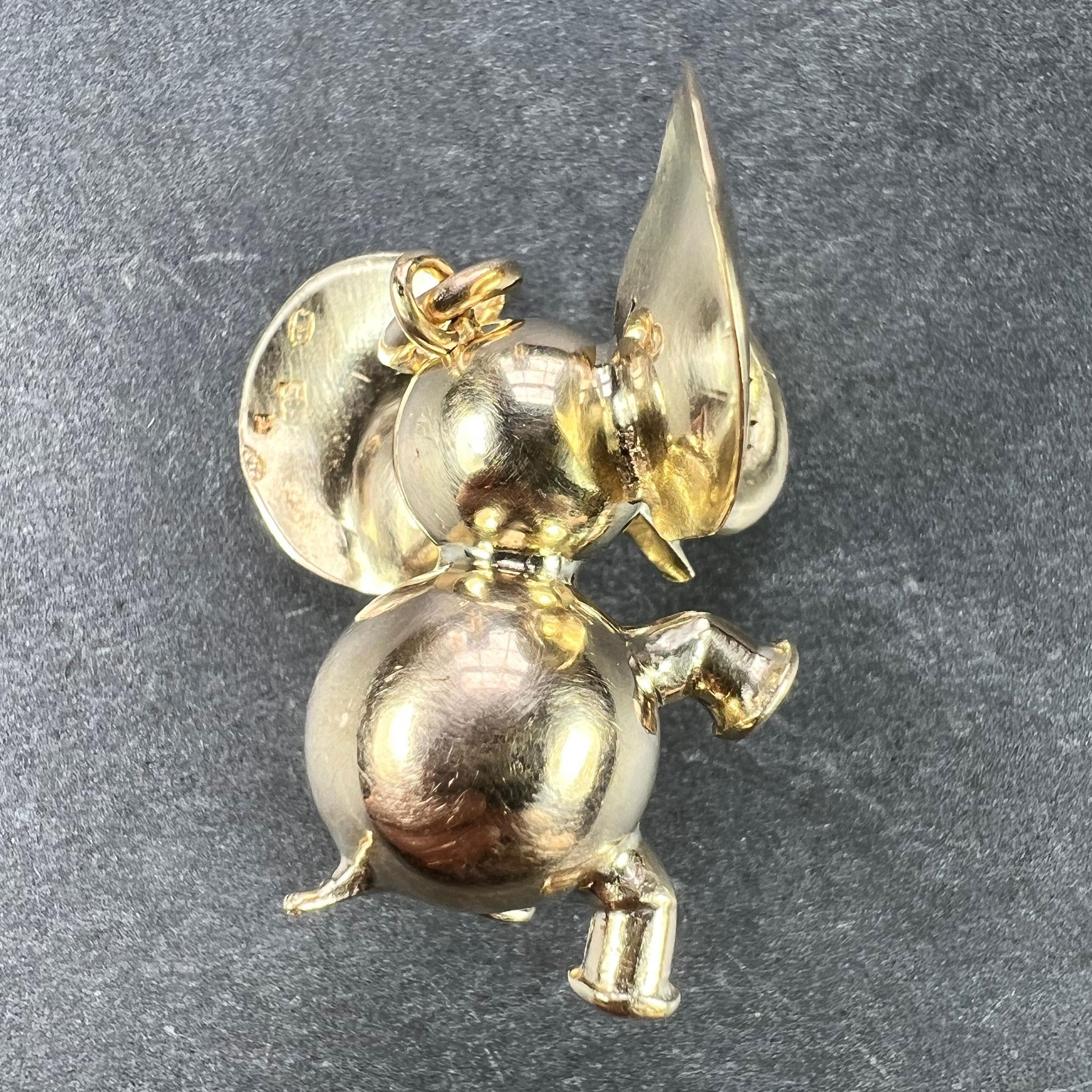 Large Lucky Elephant 14K Yellow Gold Charm Pendant In Good Condition For Sale In London, GB