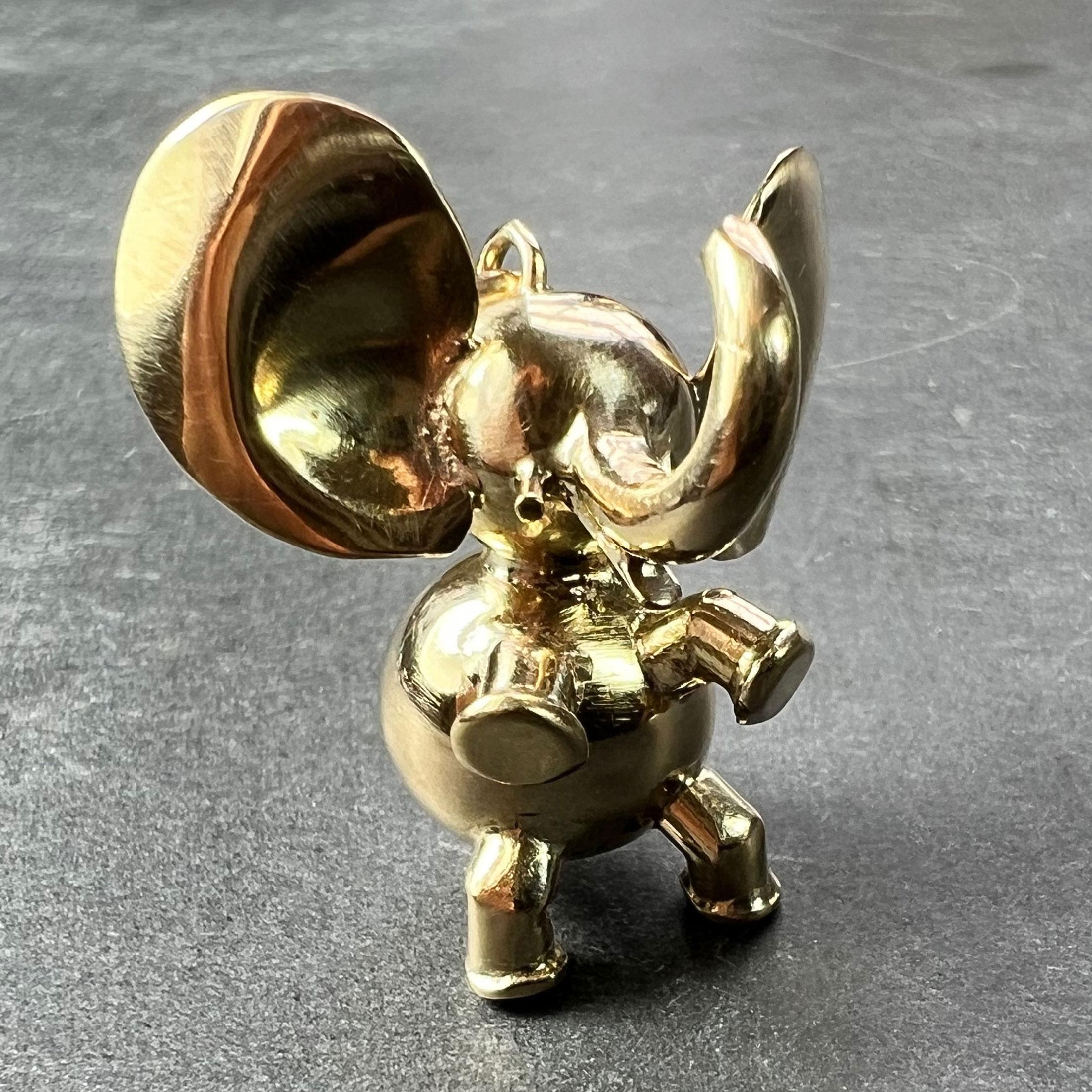 Grand pendentif breloque Lucky Elephant en or jaune 14 carats en vente 1