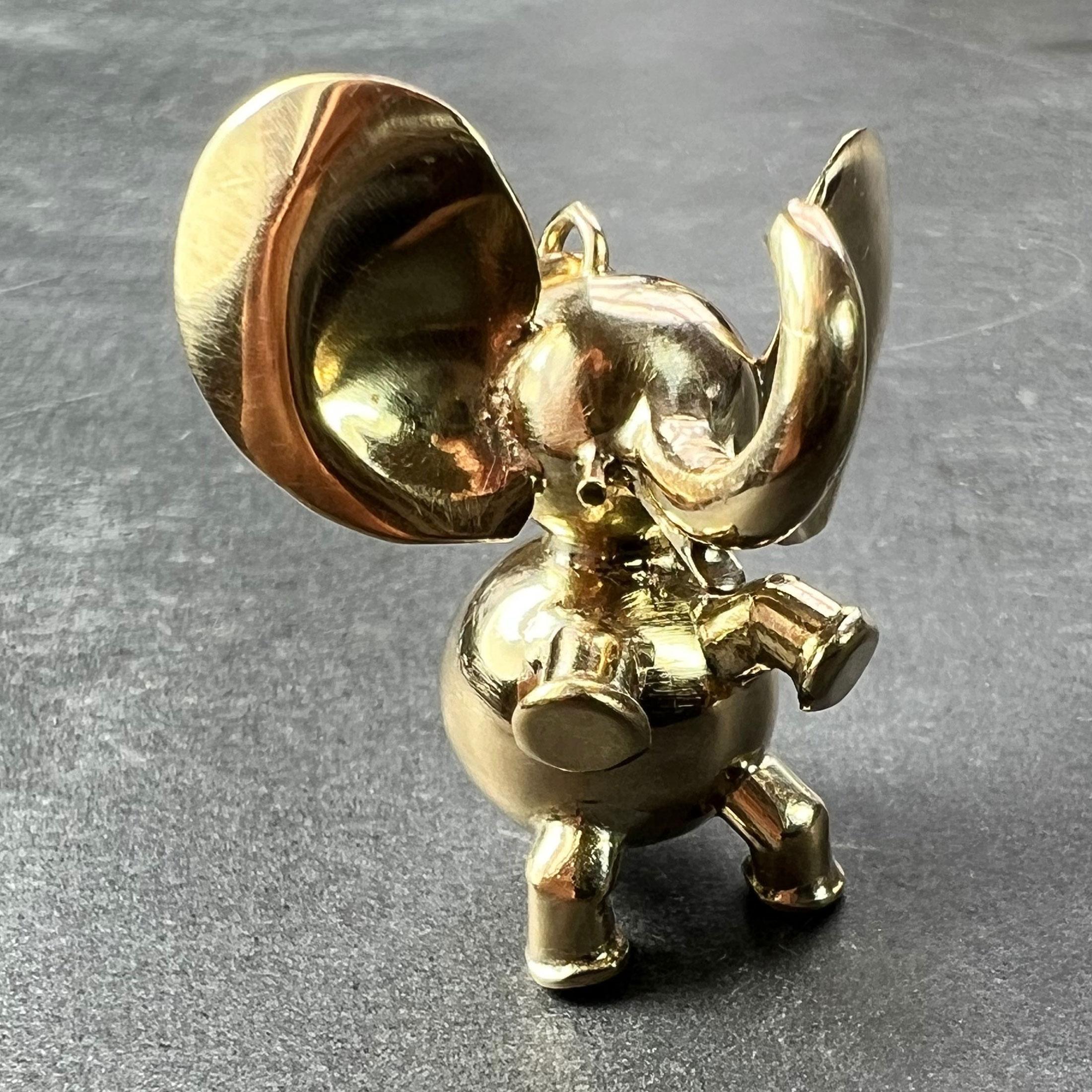 Grand pendentif breloque Lucky Elephant en or jaune 14 carats en vente 2