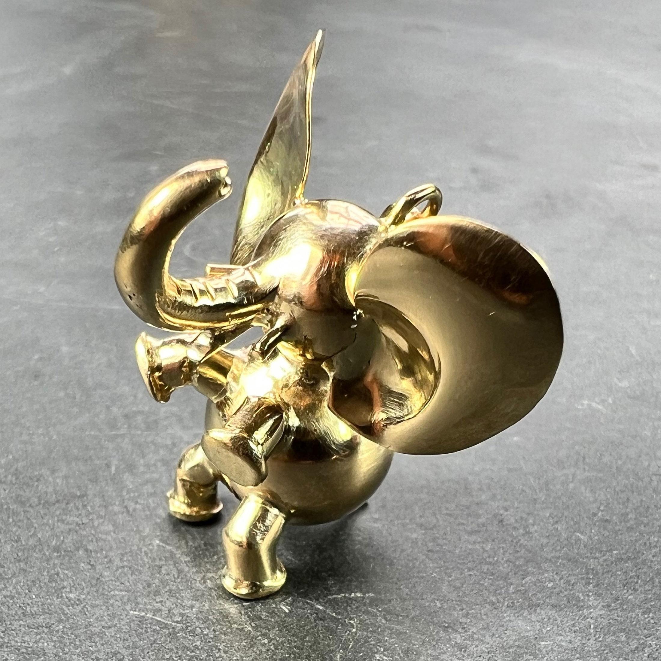 Large Lucky Elephant 14K Yellow Gold Charm Pendant For Sale 3
