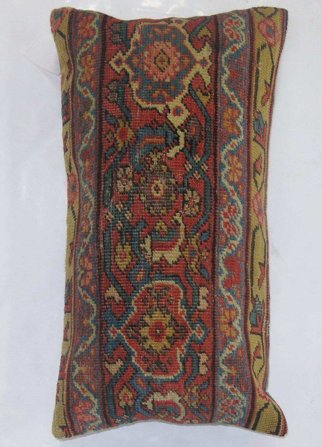 Rustic Large Lumbar Pillow from a Persian Mahal Rug For Sale