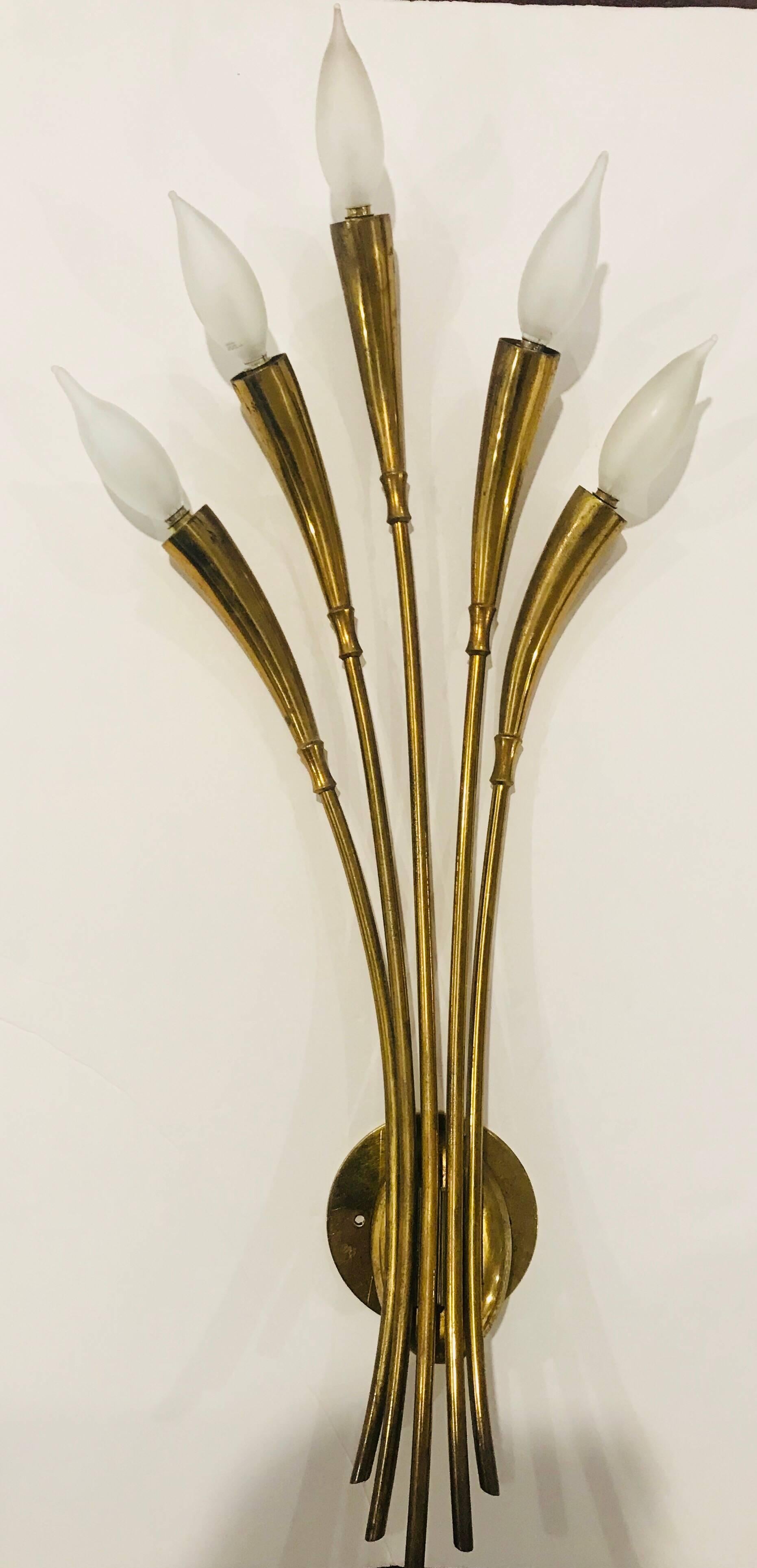 Mid-20th Century Large Lumi Italian Midcentury Floral Wall Light For Sale