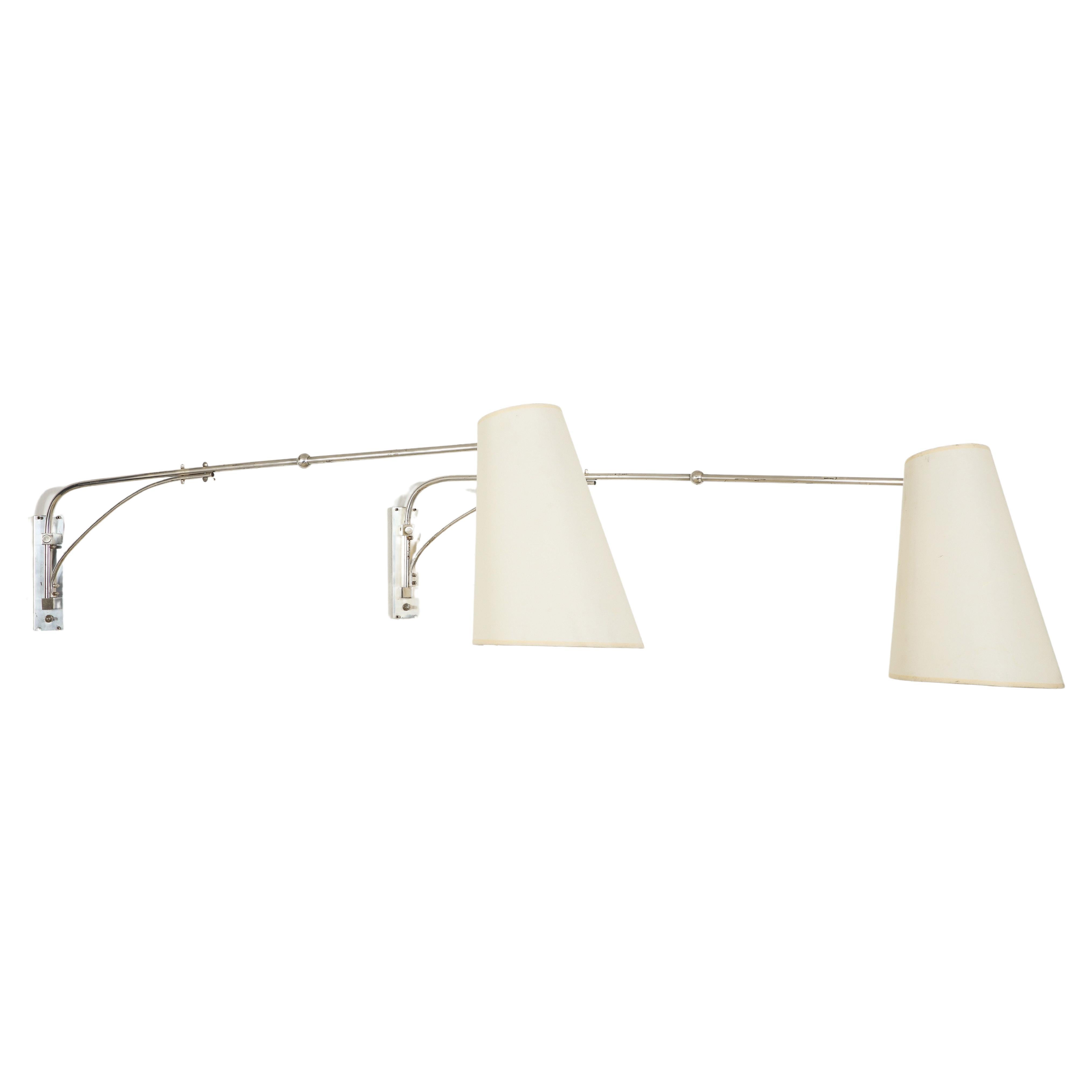 Large Lunel Nickel Plated Swing Arm Sconces, France 1960's