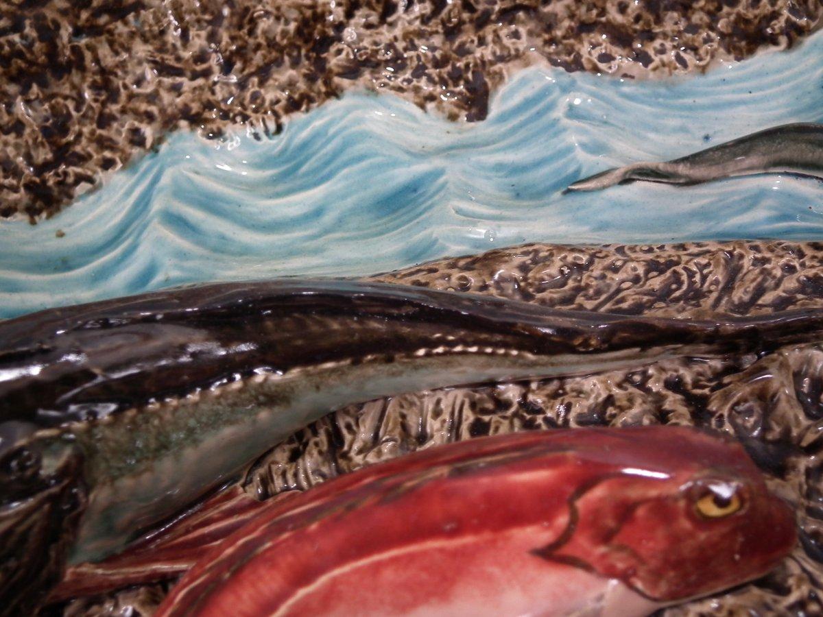 Grand plat à poisson en majolique de Luneville Palissy en vente 8