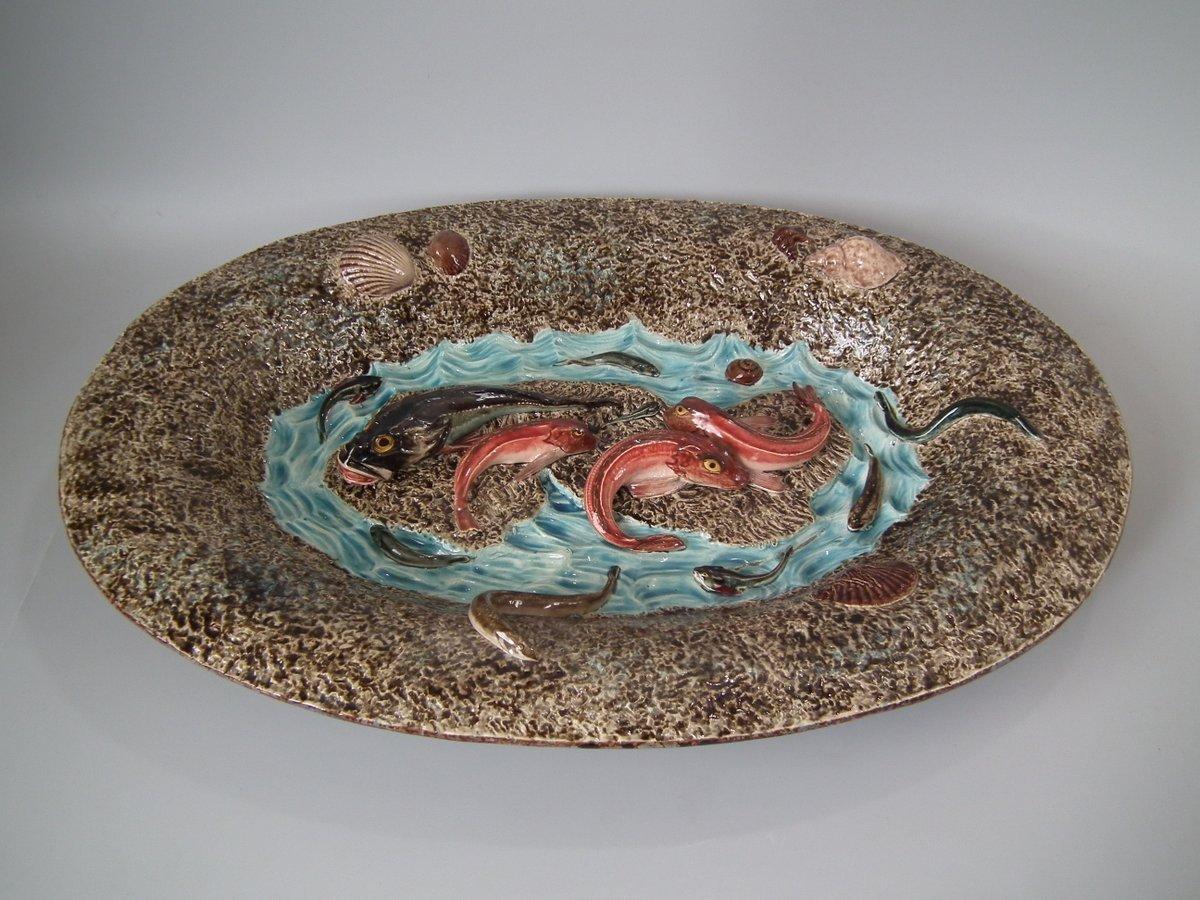Other Large Luneville Palissy Majolica Fish Platter For Sale