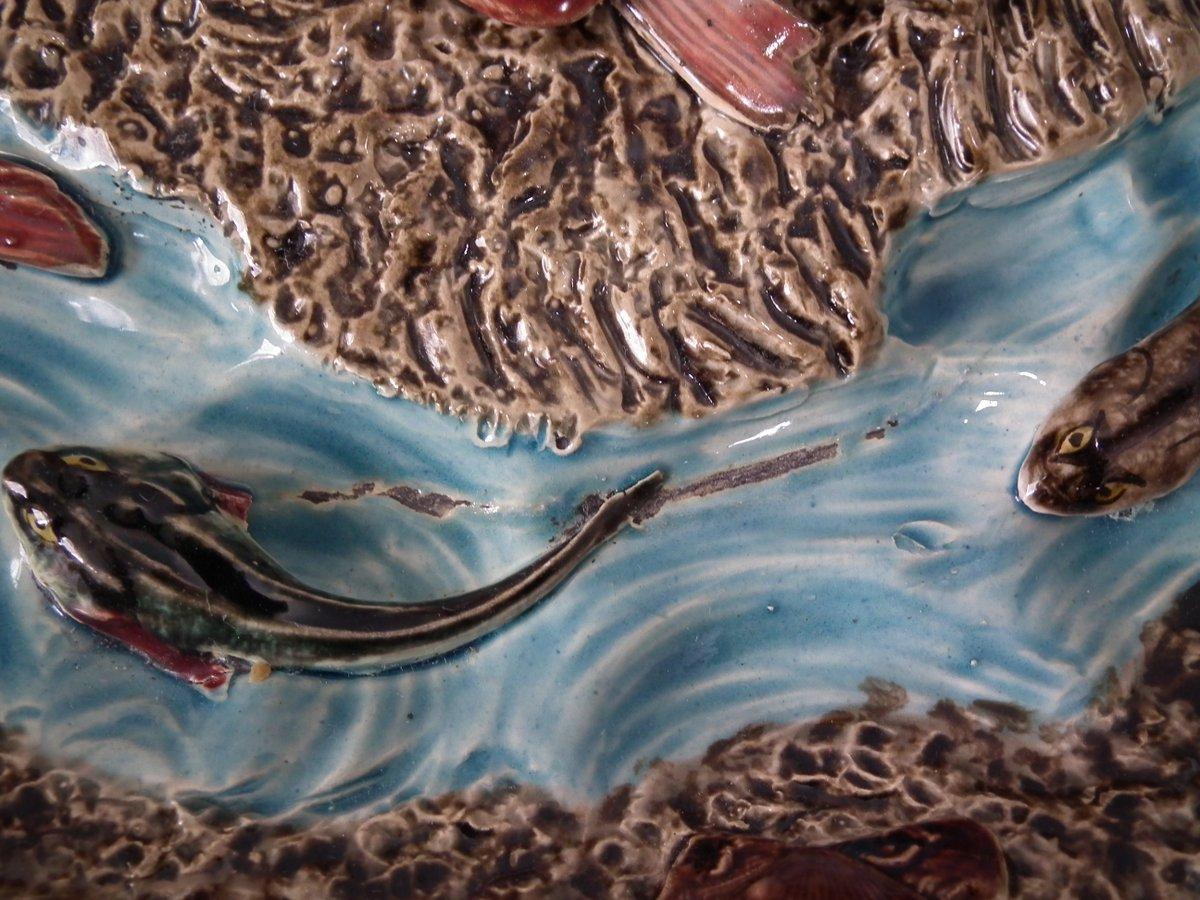 Plato grande de pescado de mayólica Luneville Palissy Mayólica en venta