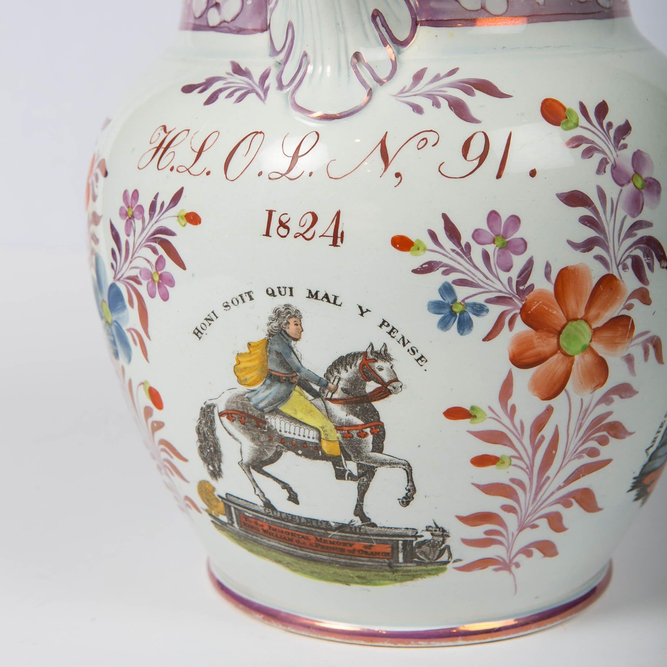 Regency Large Lustre Ware Pitcher Dated 1824 for the Orange Order of Northern Ireland