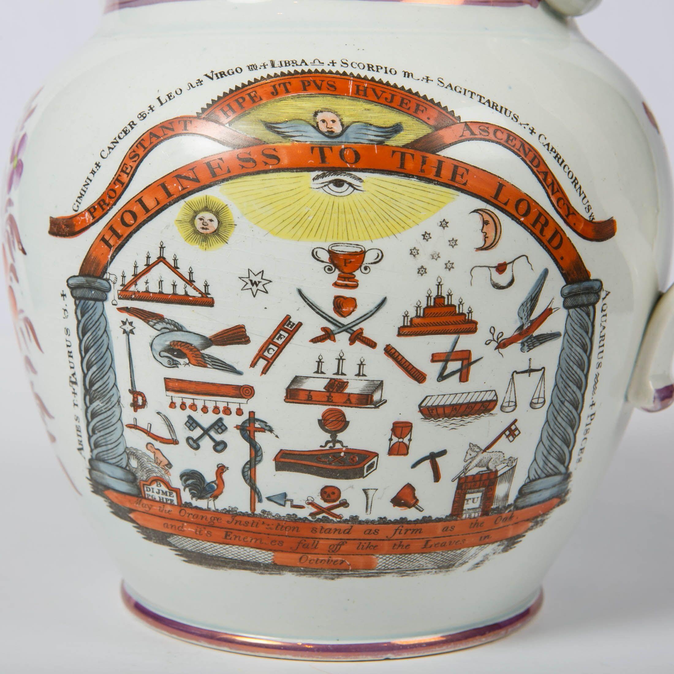 English Large Lustre Ware Pitcher Dated 1824 for the Orange Order of Northern Ireland
