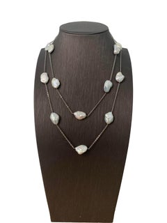 Large lustrous Keishi Pearl Station Necklace 50"