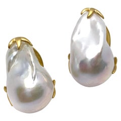 Large Lustrous pair of 15mm Cultured Baroque Pearl Earrings