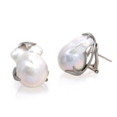Large Lustrous pair of 16mm Cultured Baroque Pearl Earrings