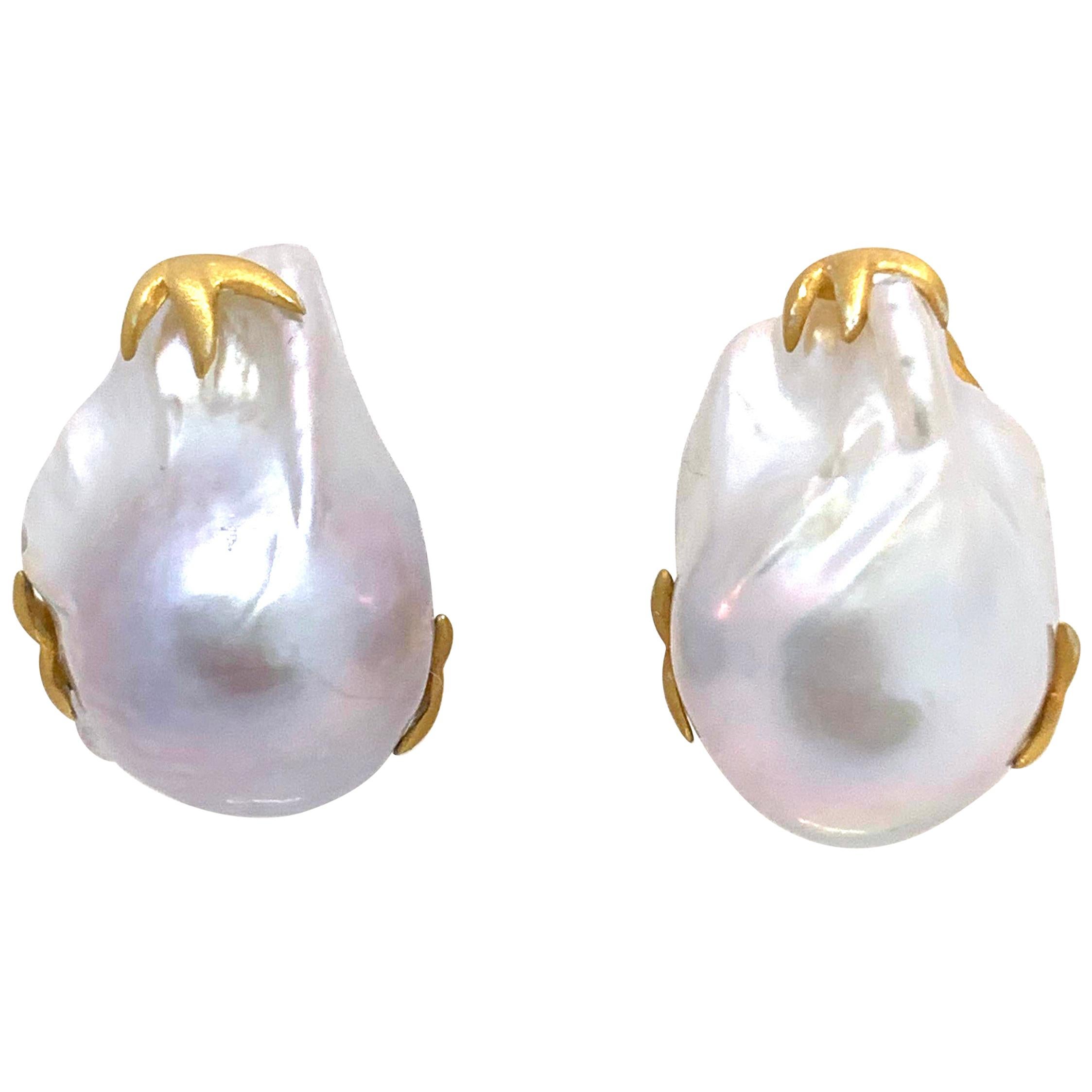 Large Lustrous pair of 16mm Cultured Baroque Pearl Earrings