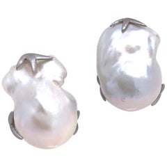 Large Lustrous pair of 16mm Cultured Baroque Pearl Earrings