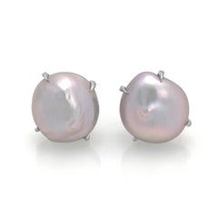 Large Lustrous pair of 16mm Grey Keishi Pearl Earrings