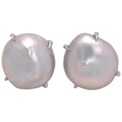 Large Lustrous pair of 16mm Grey Keishi Pearl Earrings