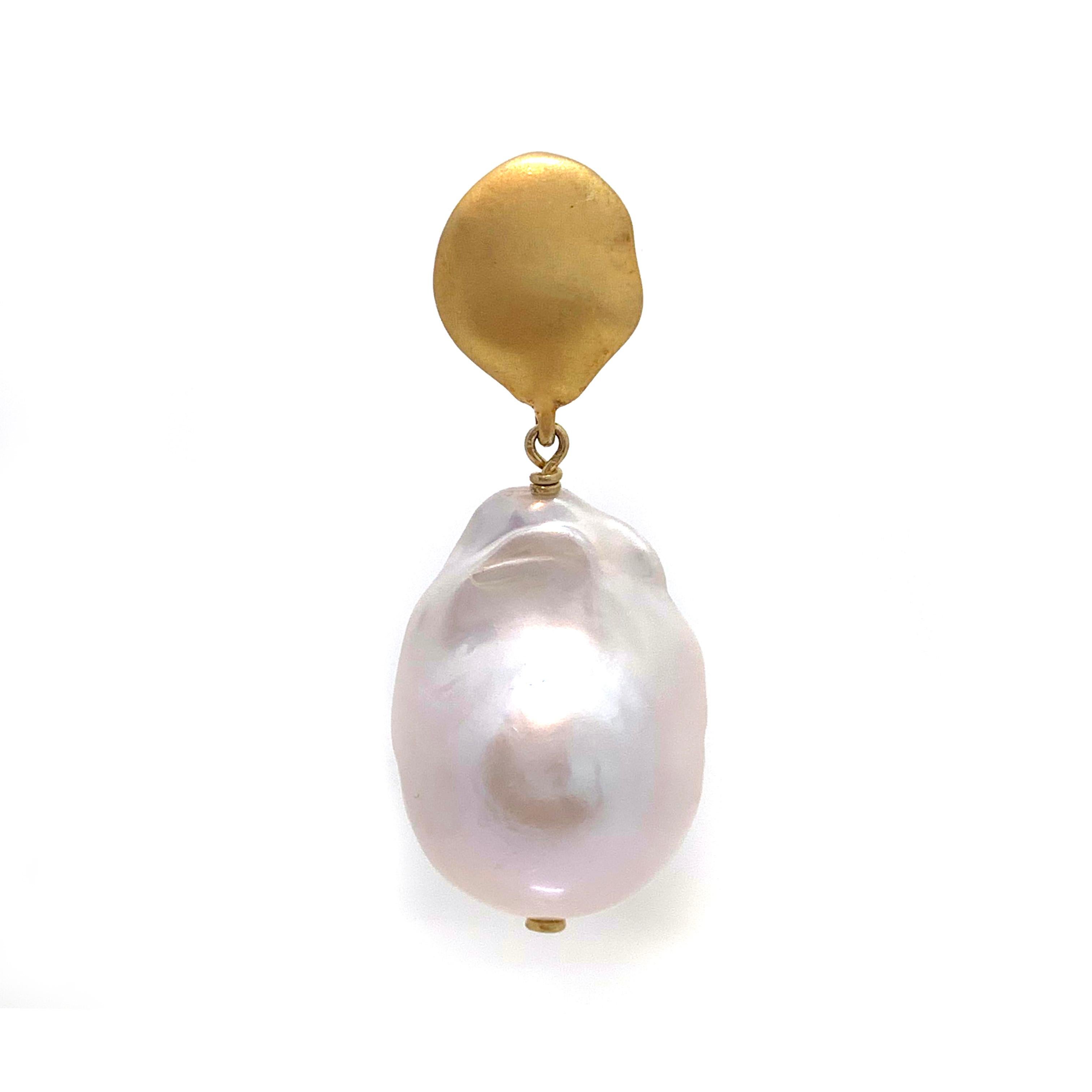 Women's or Men's Large Lustrous pair of 18mm Cultured Baroque Pearl Drop Earrings