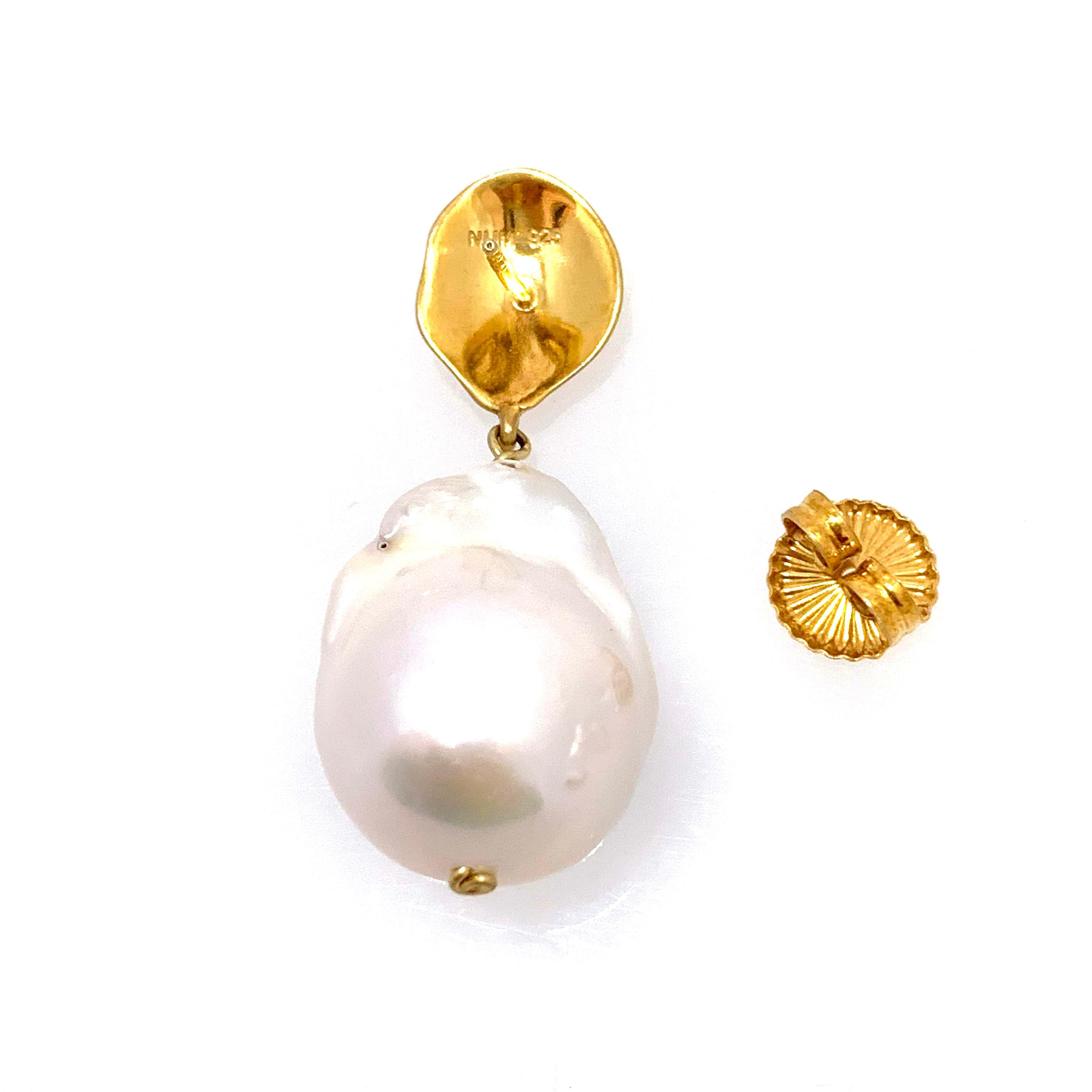 Large Lustrous pair of 18mm Cultured Baroque Pearl Drop Earrings 1