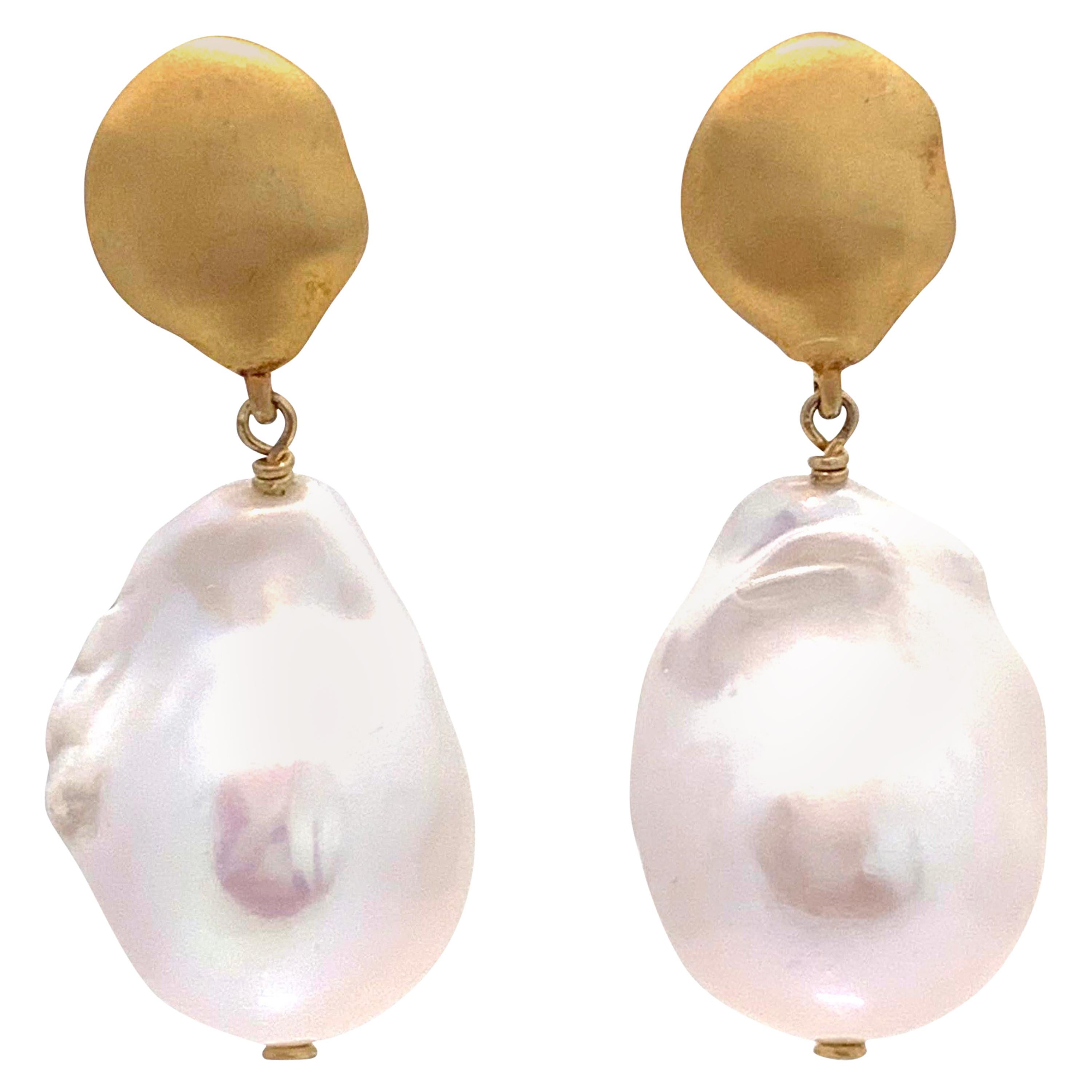 Large Lustrous pair of 18mm Cultured Baroque Pearl Drop Earrings