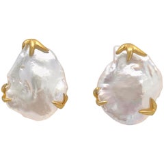 Großes glänzendes Paar 18mm Keishi Perlen-Knopf-Ohrringe