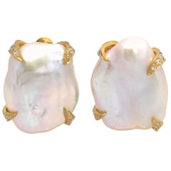 Large Lustrous Pair of 18mm White Baroque Pearl Clip-on Earrings