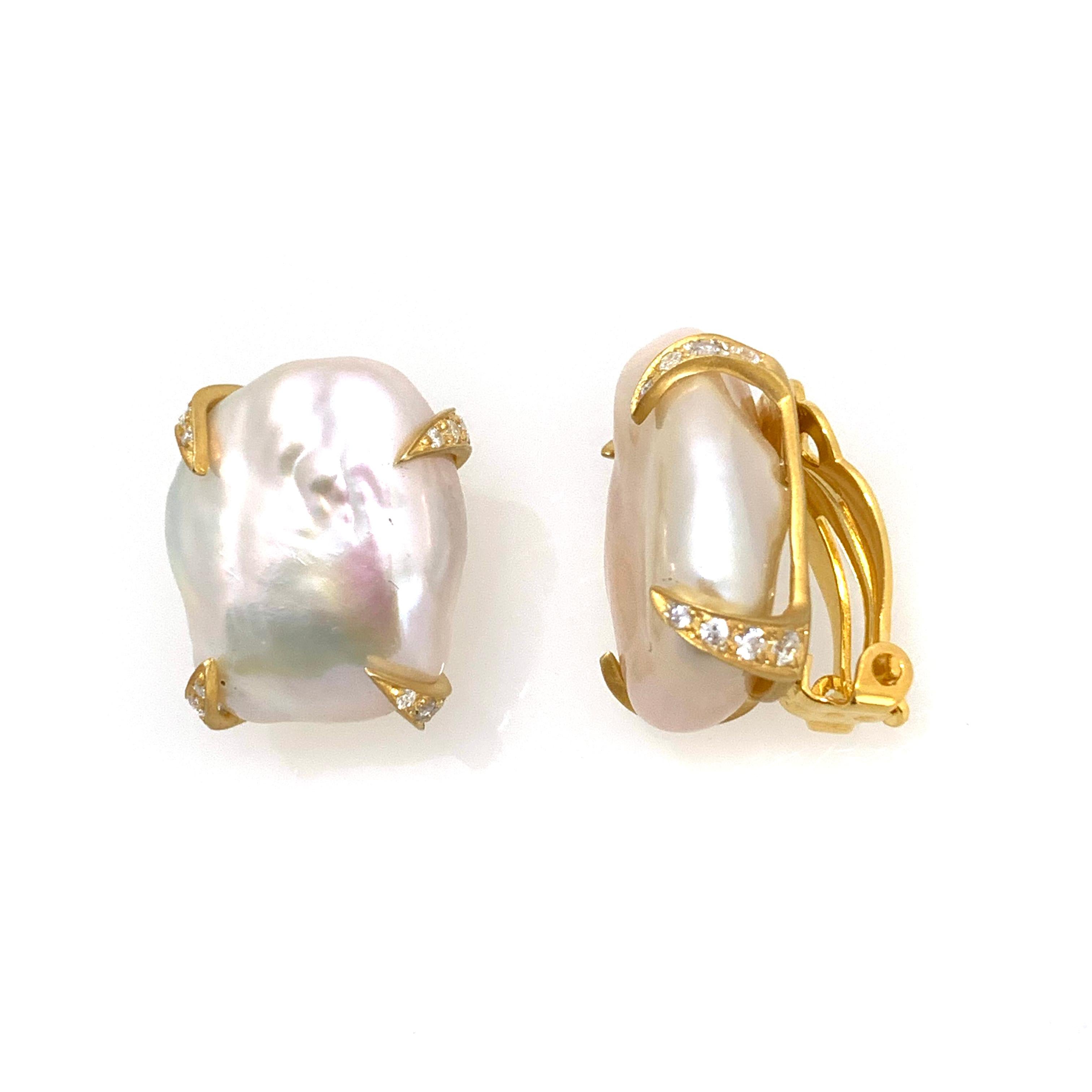 Modern Large Lustrous Pair of 18mm White Baroque Pearl Earrings