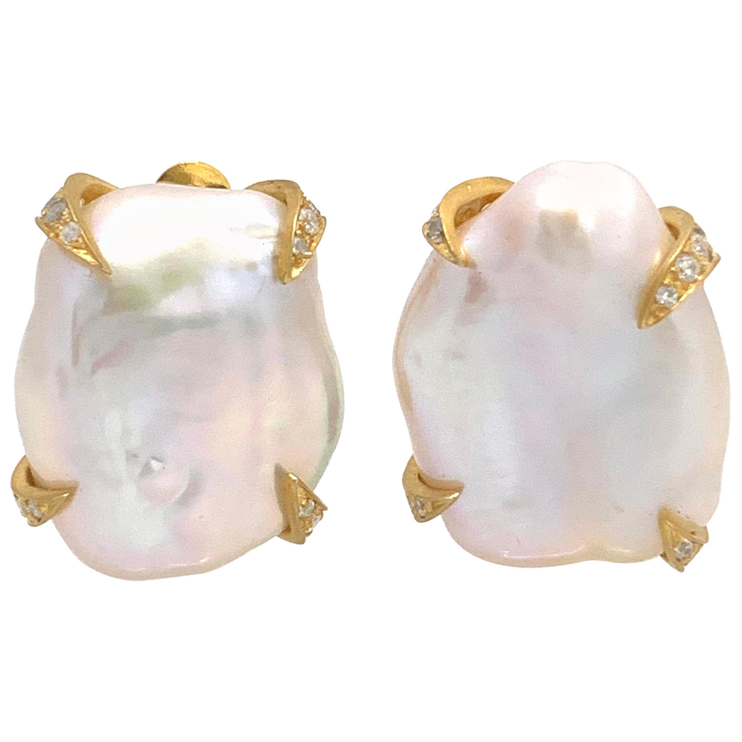 Large Lustrous Pair of 18mm White Baroque Pearl Earrings