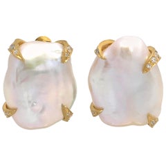 Large Lustrous Pair of 18mm White Keishi Pearl Earrings